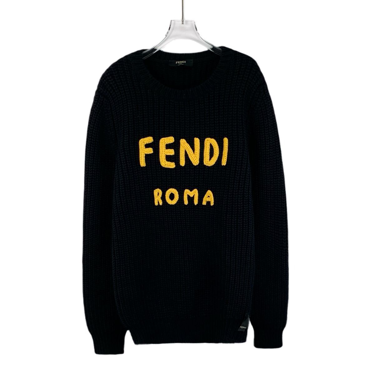 Fendi Fendi Black Logo Embroidered Wool Round-Neck Long-Sleeve Kni Size US L / EU 52-54 / 3 - 1 Thumbnail