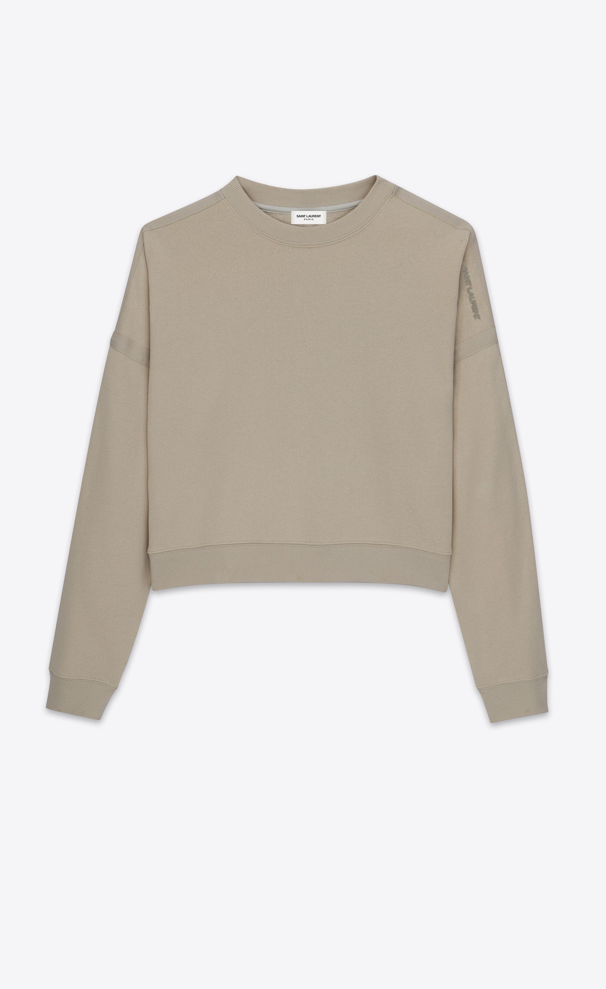 Saint Laurent Paris cropped logo sweatshirt khaki Size L / US 10 / IT 46 - 1 Thumbnail