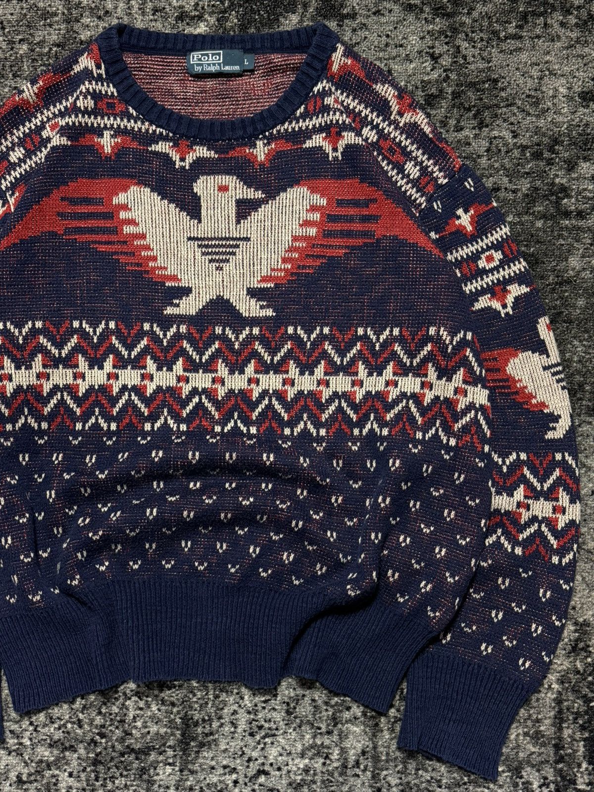 Polo Ralph Lauren vintage Polo Ralph Lauren Aztec Eagle linen sweater 2000s Size US L / EU 52-54 / 3 - 4 Thumbnail