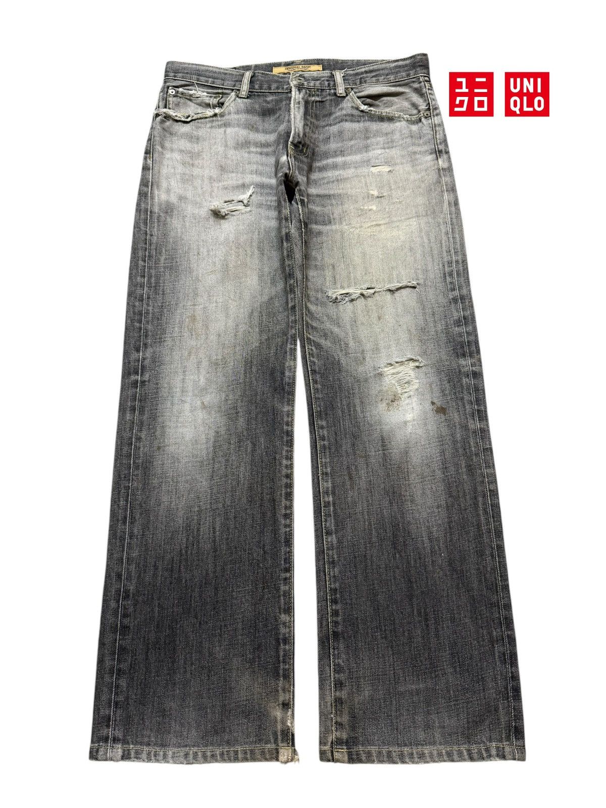 Uniqlo Vintage Y2K Japanese Uniqlo Faded Wash Distressed Wide Leg Size US 33 - 1 Thumbnail