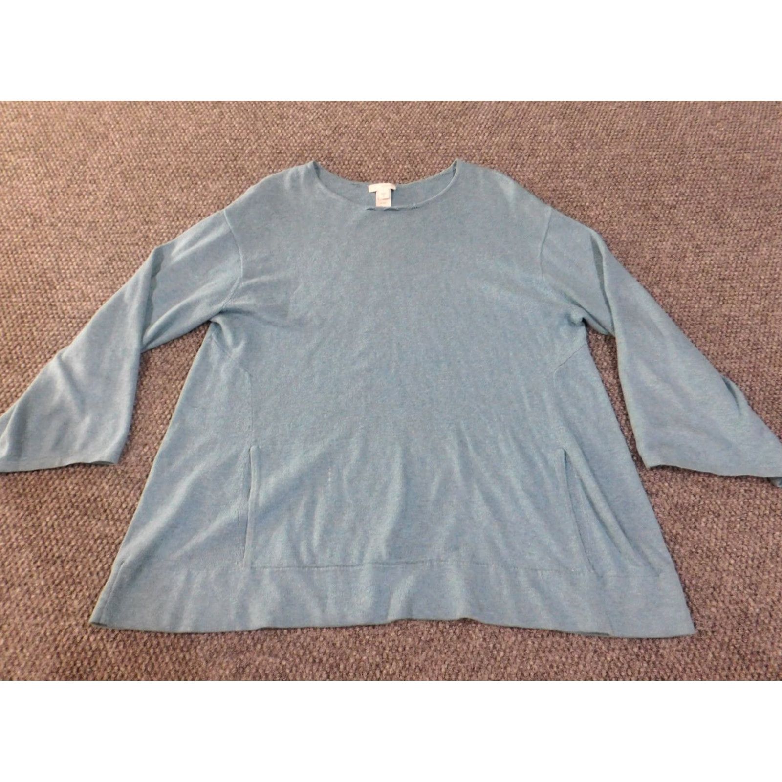 J. Jill J. Jill Sweater Pullover Womens Medium Blue Cable-Knit Cotton Cashmere Stretch Round Neck Long Sleeve with Pockets - Regular Fit, Winter Gift padrões Size M / US 6-8 / IT 42-44 - 4 Thumbnail