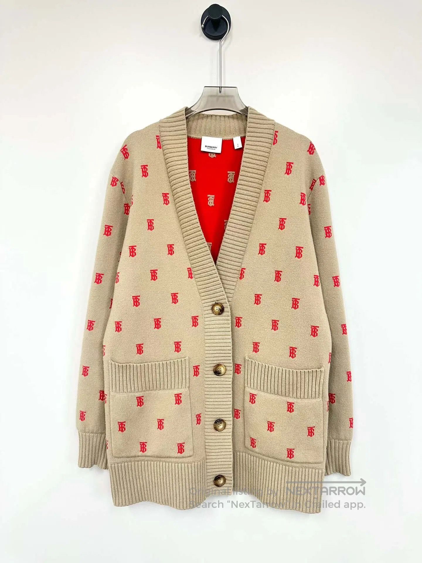 Burberry Burberry Khaki Printed Logo Knit Cardigan| Size S / US 4 / IT 40 - 1 Thumbnail
