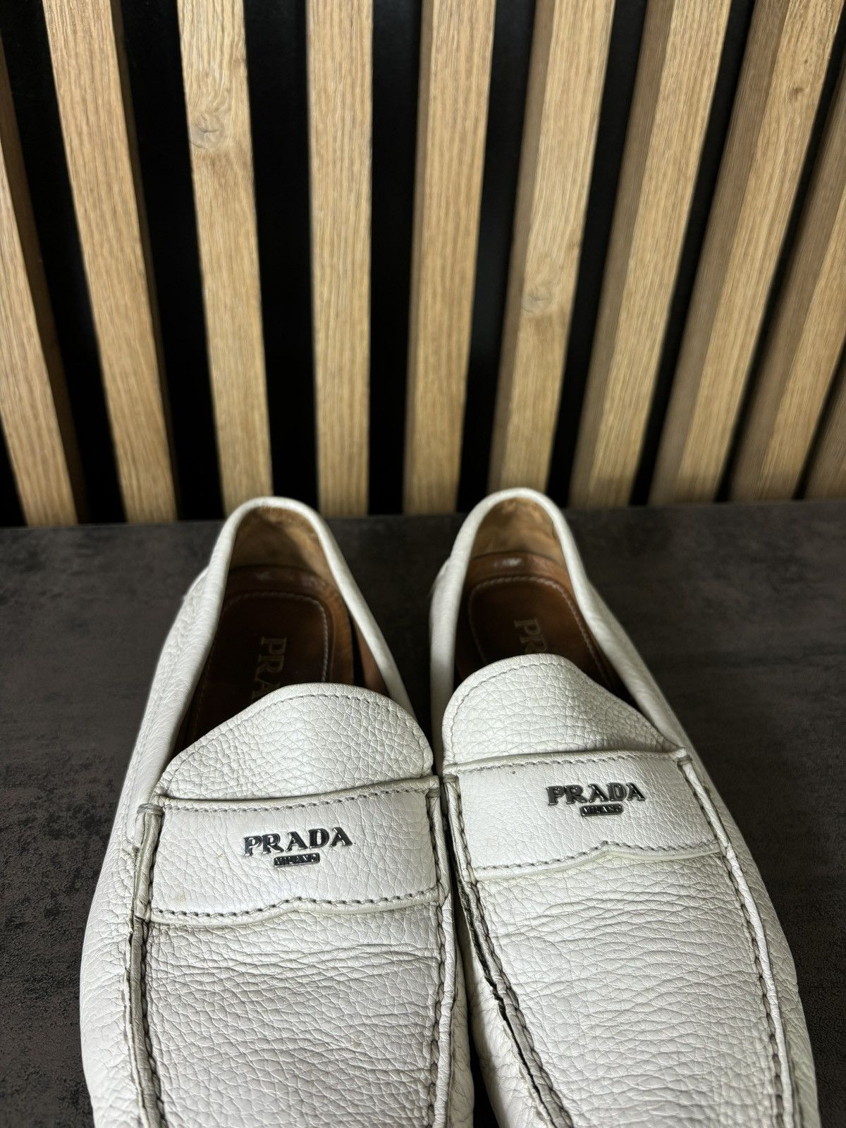 Designer × Prada LUXURY Prada White Leather Old Money Flats Moccasin Size US 9.5 / EU 42-43 - 2 Thumbnail