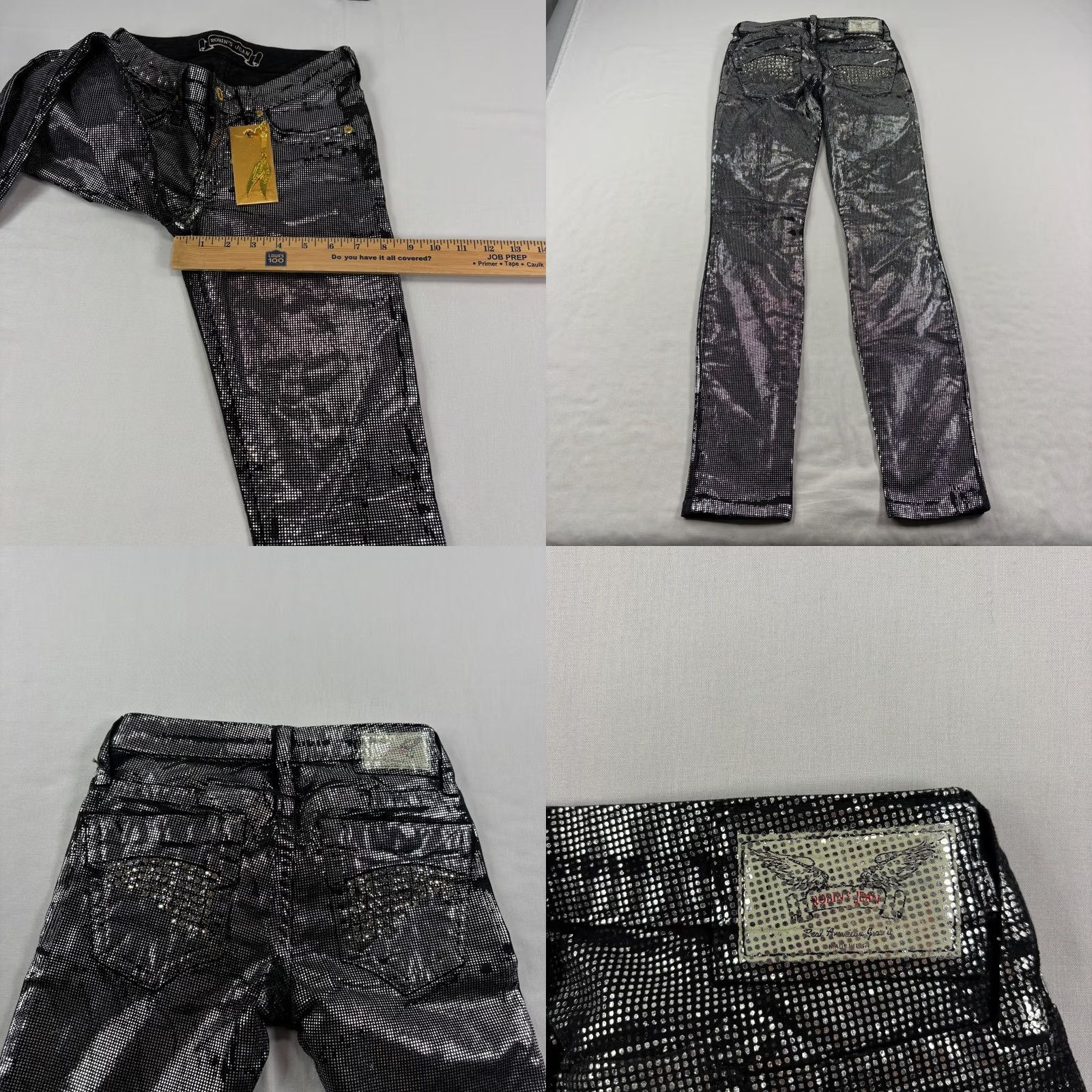 Denime Robins Jean Womens Skinny Jeans Black Silver Rhinestone Size 24 Size 42" / US 20 - 9 Thumbnail