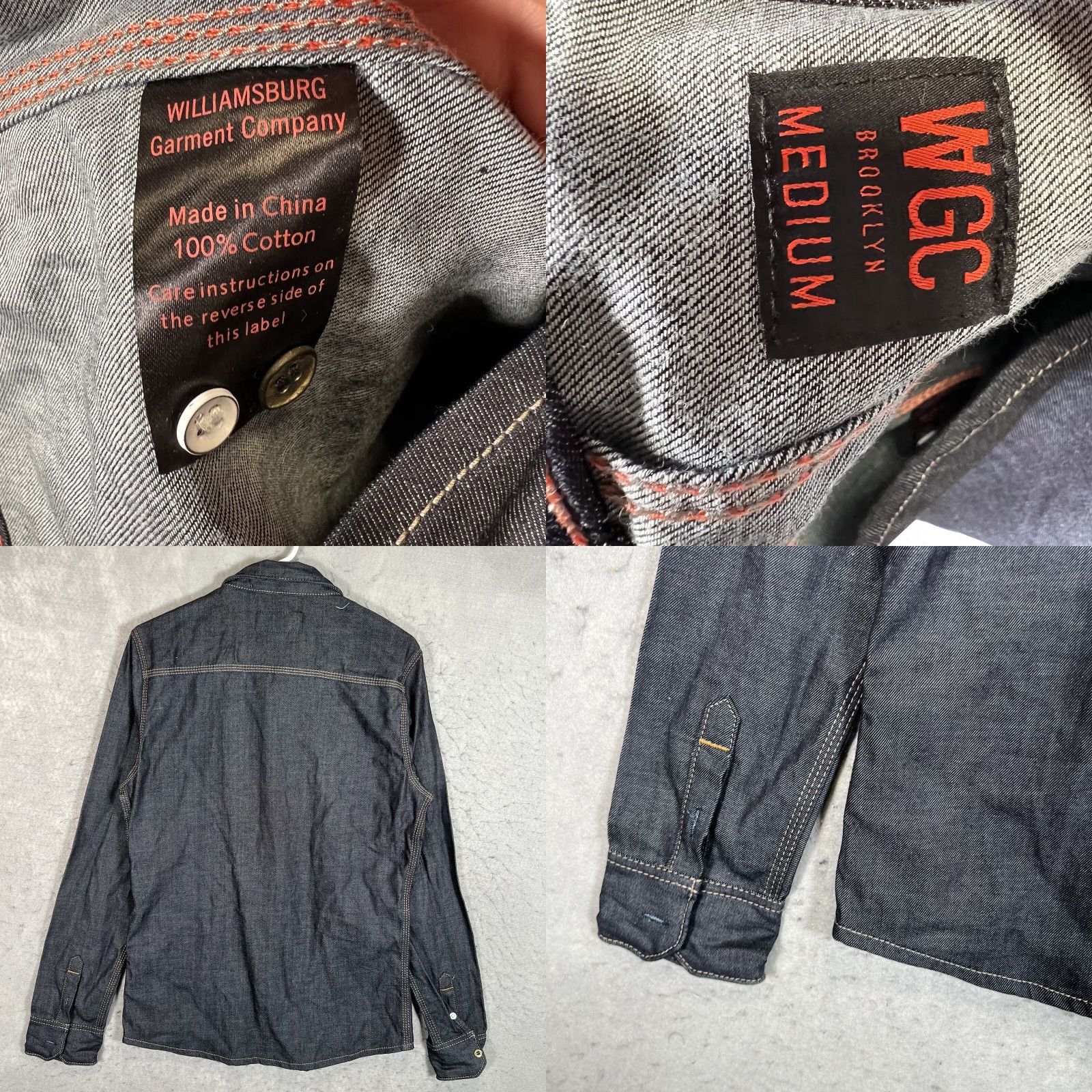 Denime Williamsburg Garment Company Denim Shirt Jacket Adult Medium Blue Cotton Long Sleeve Button-Up Mens Size US M / EU 48-50 / 2 - 8 Thumbnail