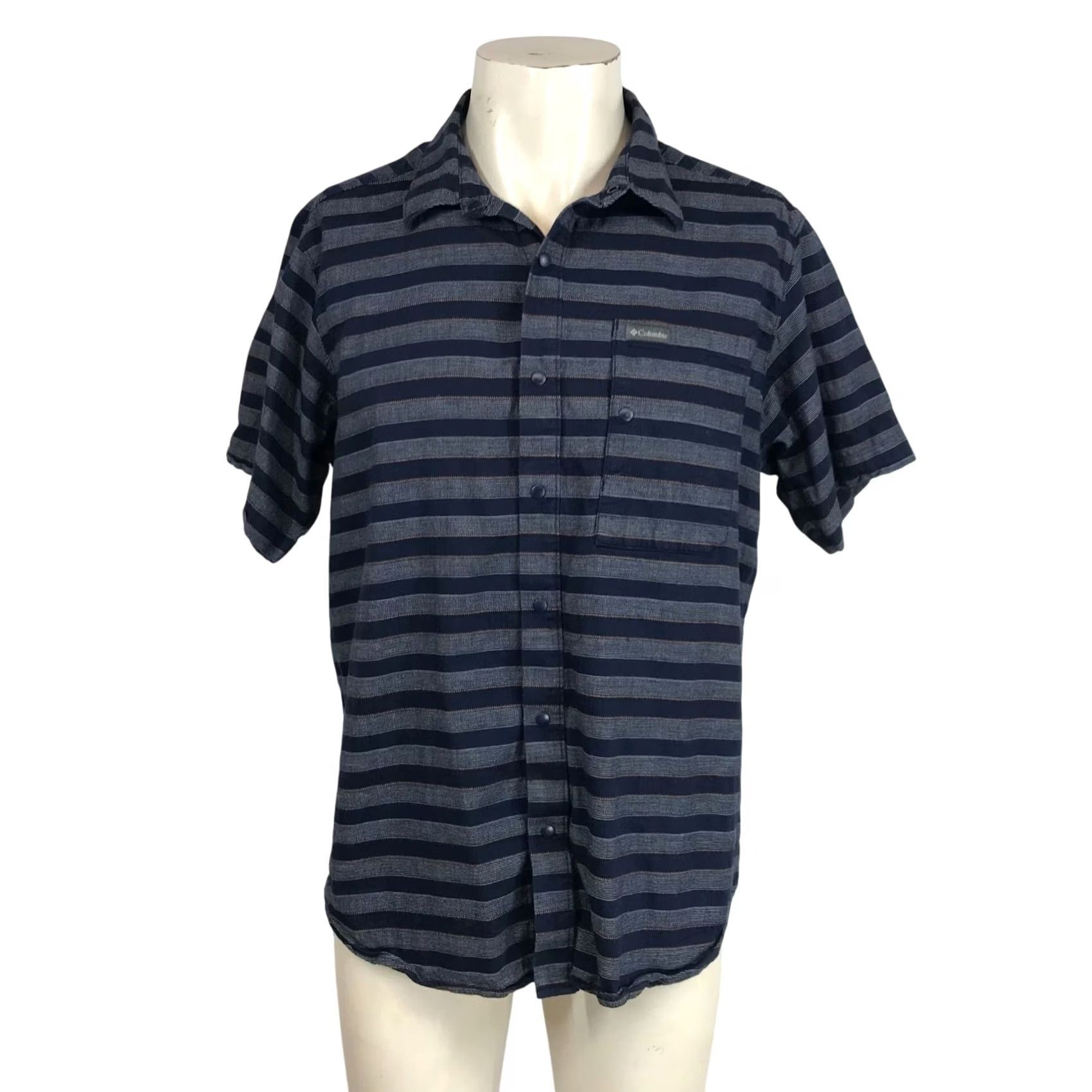 Vintage COLUMBIA - MEN'S LARGE NAVY SHORT SLEEVE COLLARED BUTTON COTTON SHIRT Size US L / EU 52-54 / 3 - 2 Thumbnail
