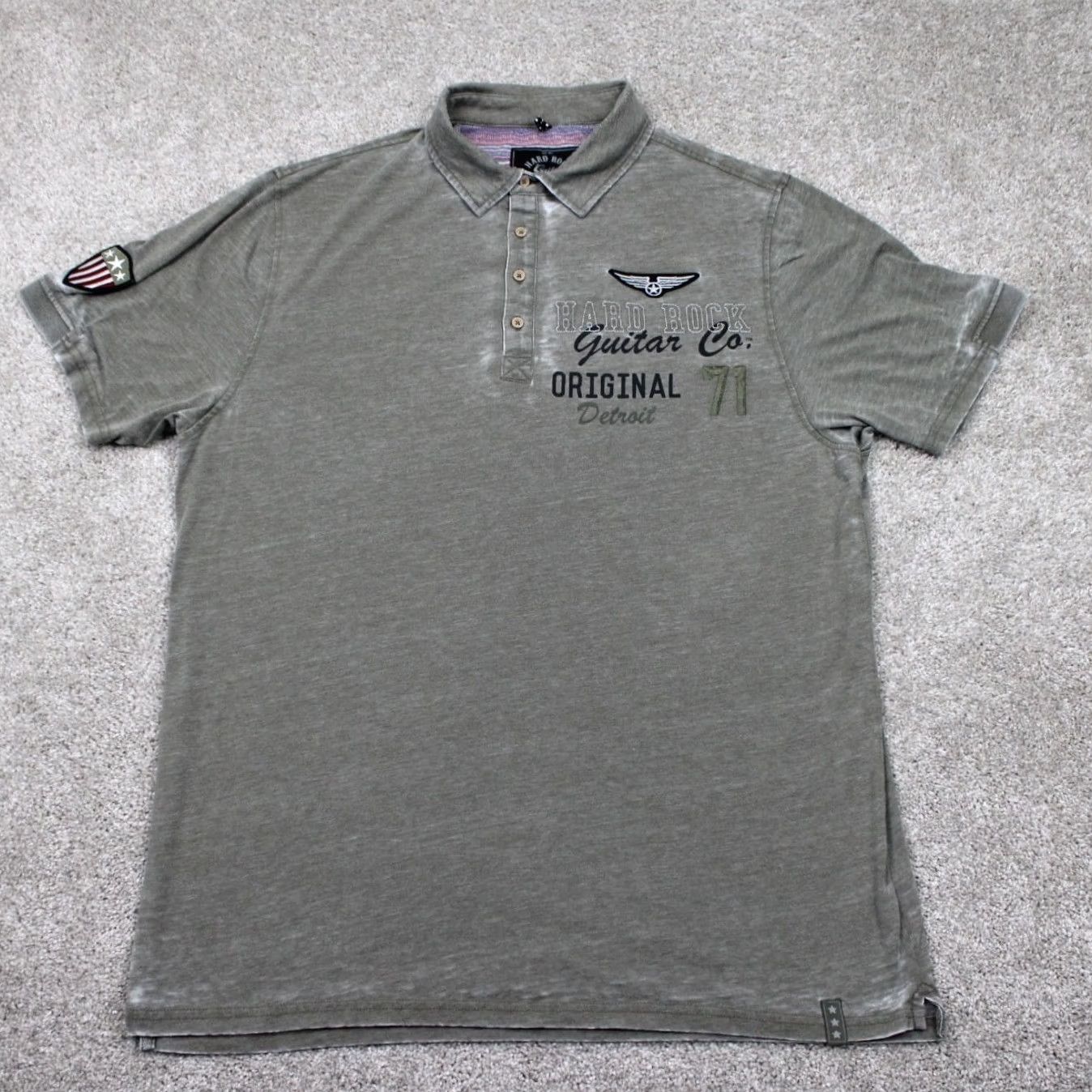 Vintage Hard Rock Guitar Polo Shirt Men 2XL Green Super Thin Cotton/Poly S/S Patched - Adult Mens Size US XXL / EU 58 / 5 - 2 Thumbnail