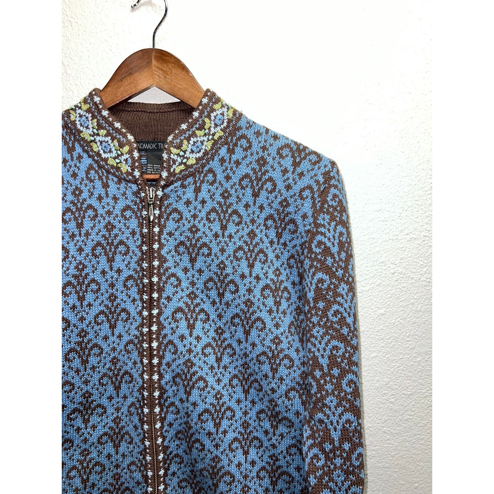 Vintage Womens Nomadic Traders Cardigan Sweater Zip Up Blue Medium Size M / US 6-8 / IT 42-44 - 2 Thumbnail