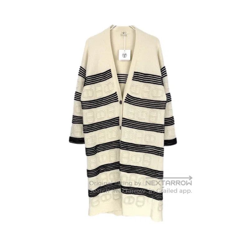 Hermes Blue and White Striped Pig Nose 3D Logo Cashmere Op