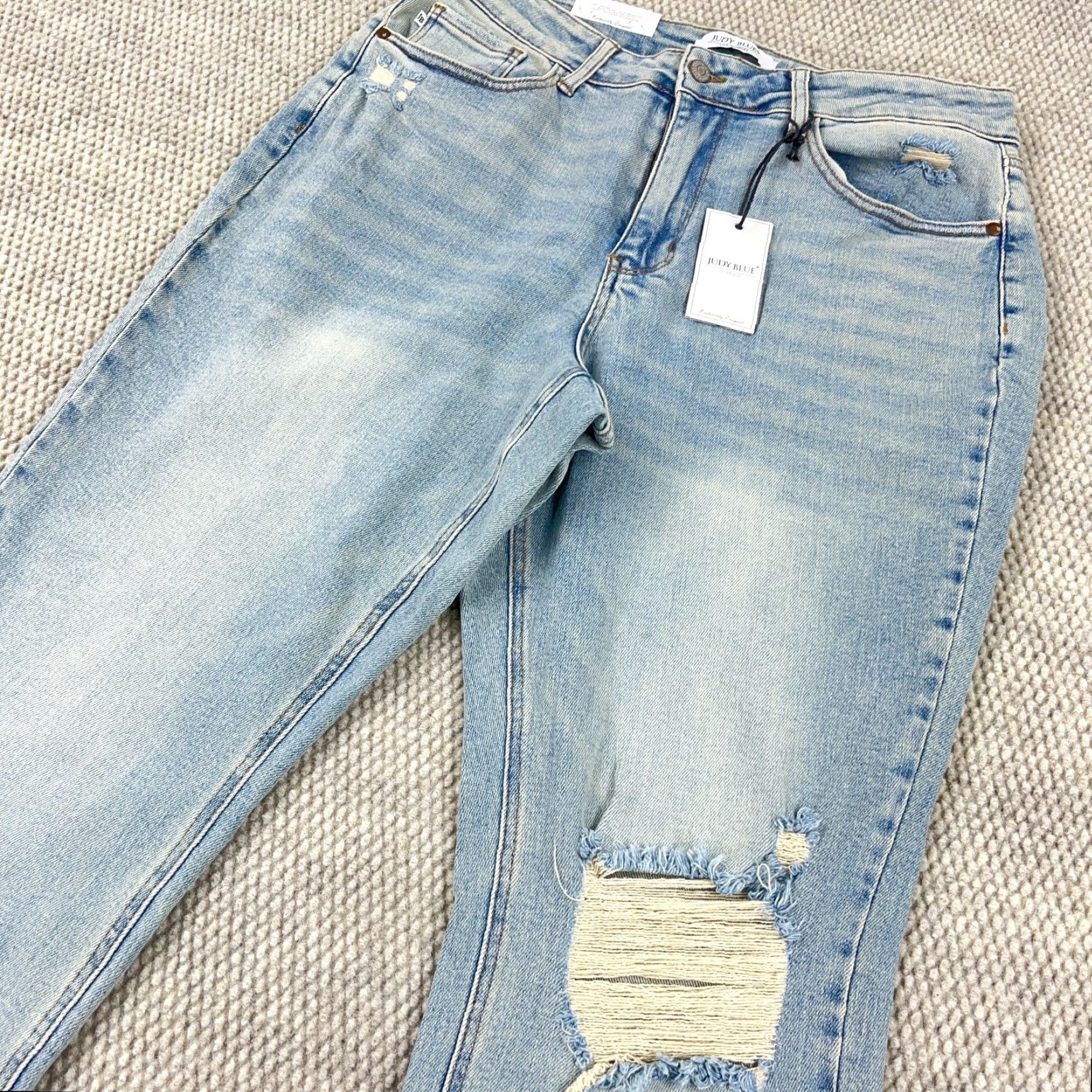 Vintage Judy Blue Jeans Women 16W Straight Leg High Waist Light Wash Distressed Holes Jeans Size 38" / US 16 / IT 52 - 4 Thumbnail