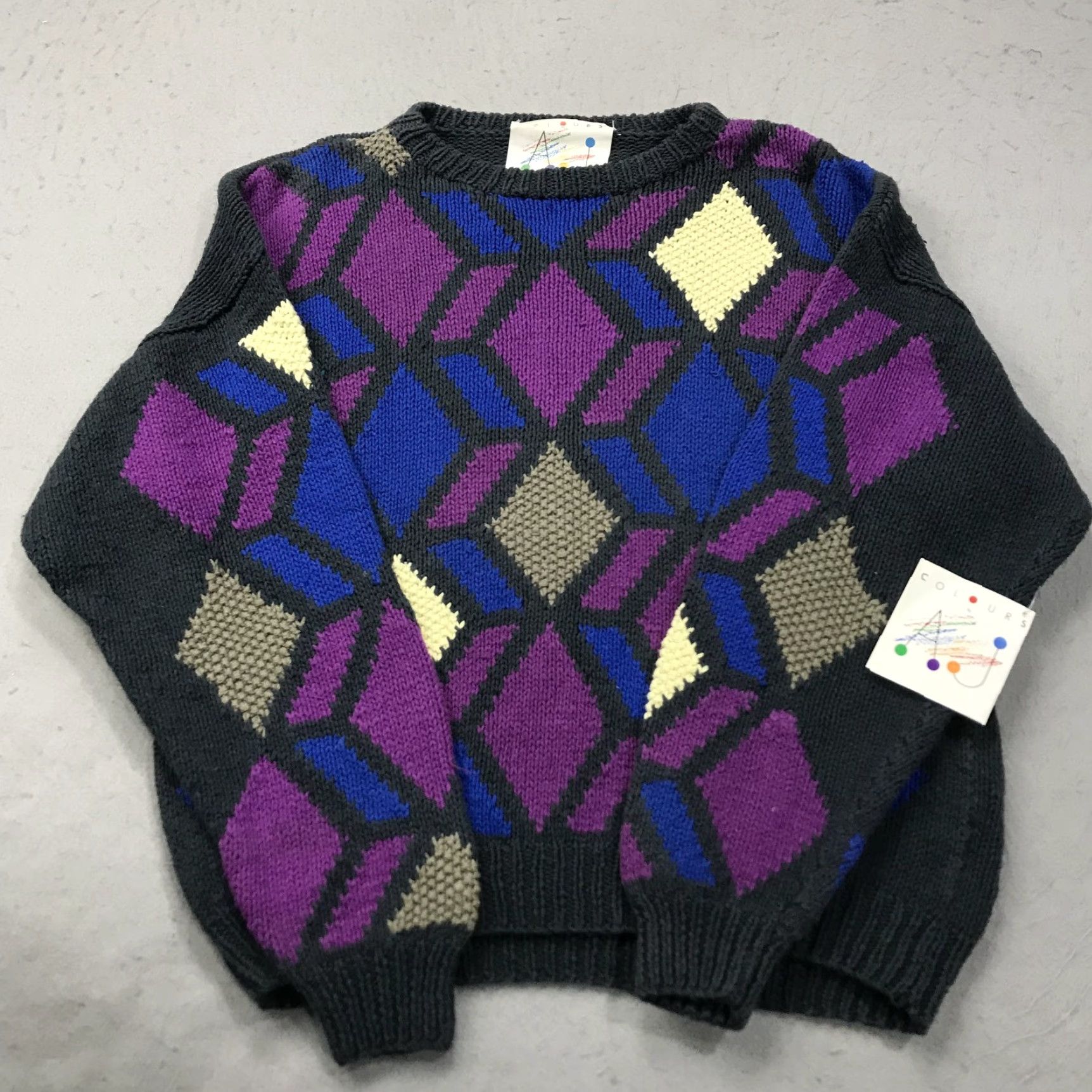 Alexander Julian VINTAGE Alexander Julian Colours Sweater Womens L Geometric Knit Crew Neck Pullover 80s Purple Mens Womens Girls Boys Size L / US 10 / IT 46 - 2 Thumbnail