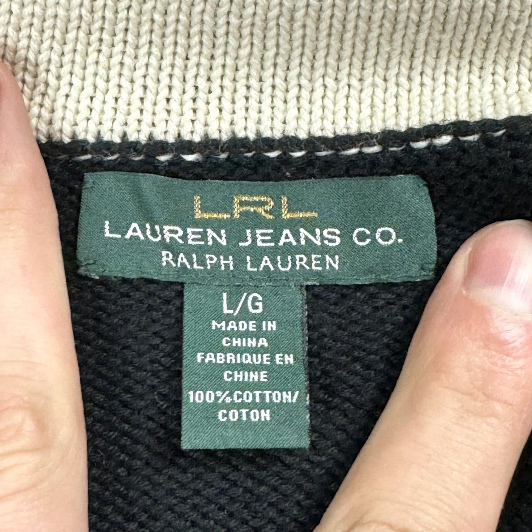 Ralph Lauren VINTAGE Ralph Lauren Women’s Sweater Shirt Knit 1/2 Zip Turtleneck Pullover Black L, Preppy, 100% Cotton Size L / US 10 / IT 46 - 3 Thumbnail