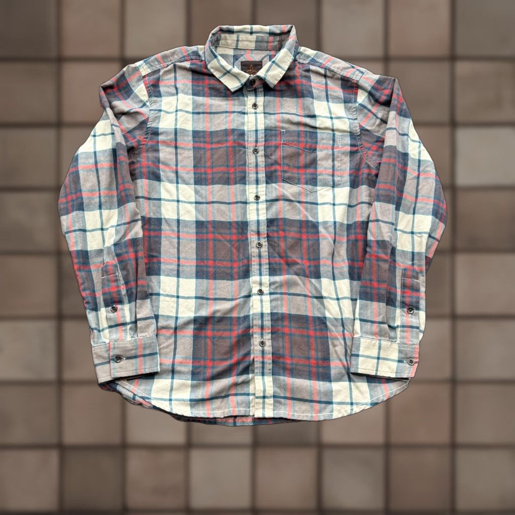 Prana prAna Shirt Mens Medium Blue Red Gray Plaid Button-Down Organic Cotton Blend Shirt Size US M / EU 48-50 / 2 - 1 Thumbnail