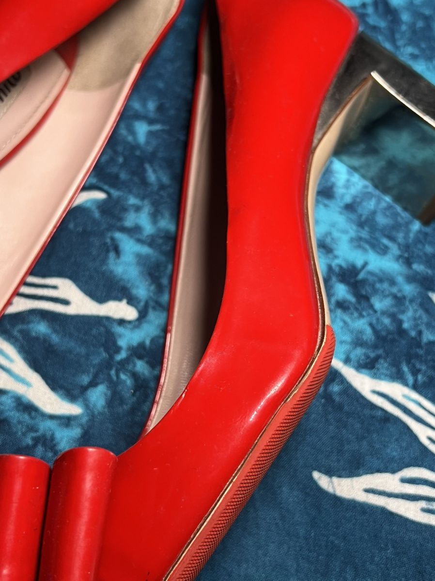 Miu Miu Miu Miu Red Patent Leather Block Heel Pumps Y2K Size US 4 / IT 34 - 8 Thumbnail