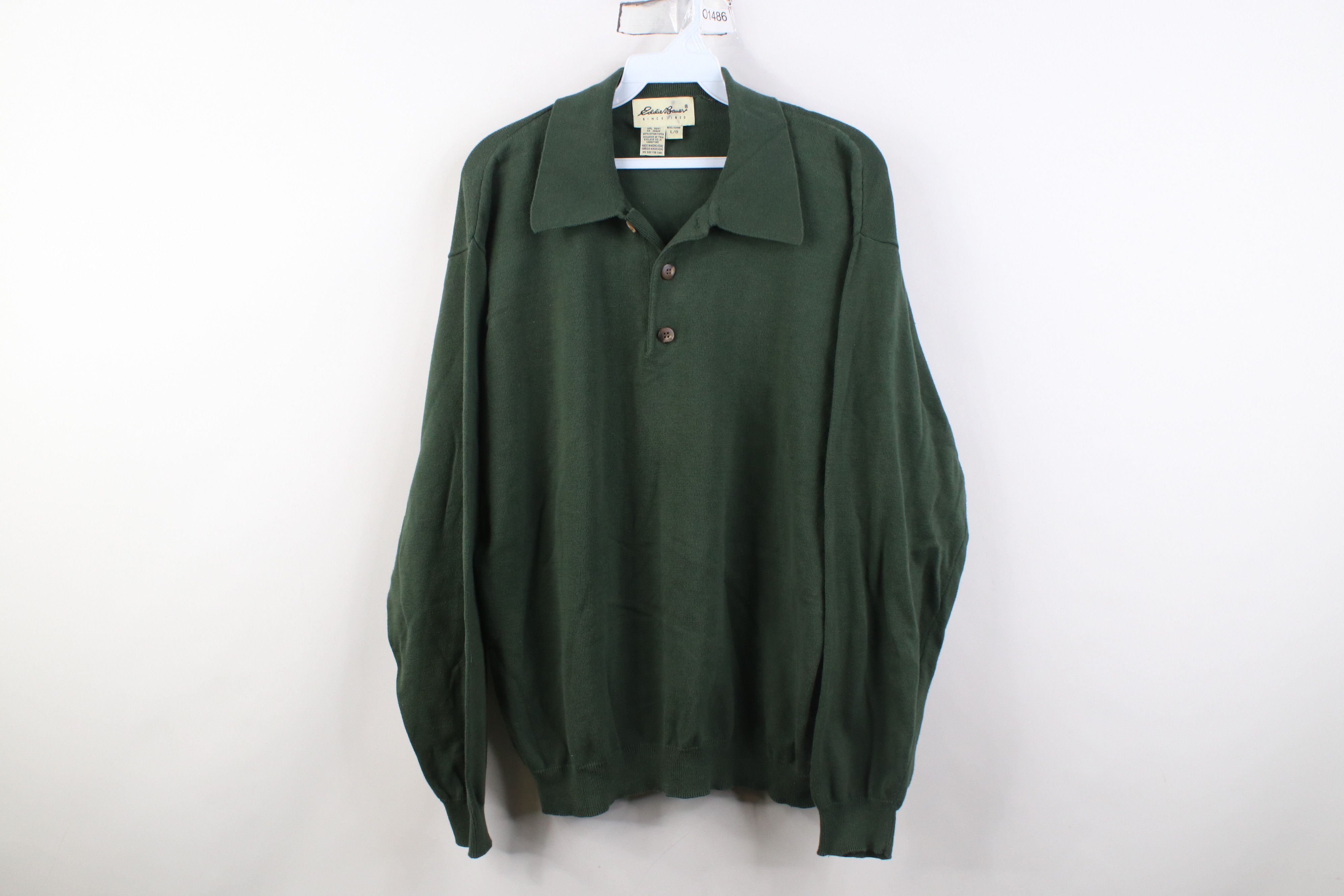 Eddie Bauer Vintage 90s Eddie Bauer Cotton Knit Collared Sweater Green Size US L / EU 52-54 / 3 - 1 Thumbnail