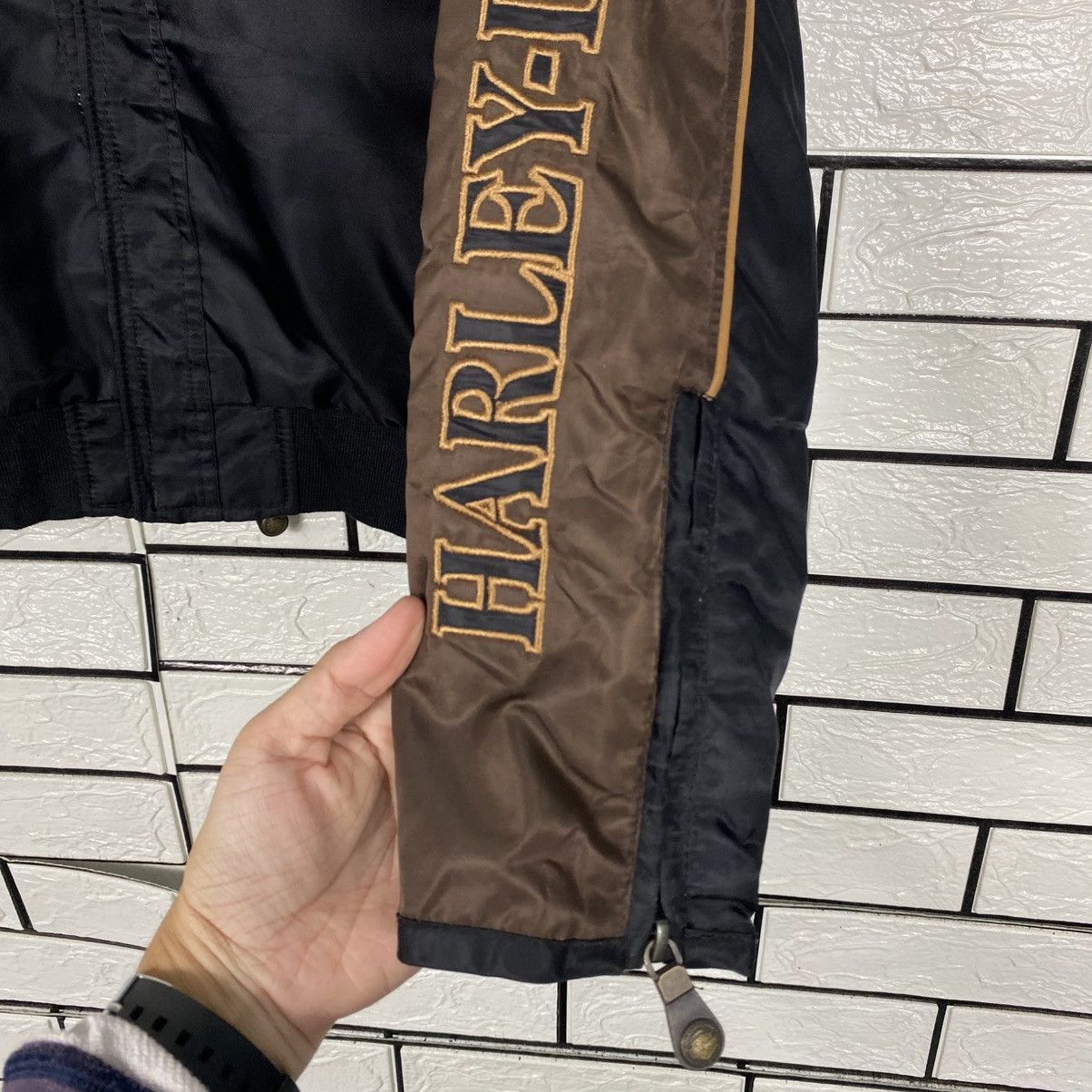 Harley Davidson 📌Vintage Biker Jacket Harley Davidson Spell Out Big Logo Size US S / EU 44-46 / 1 - 16 Thumbnail