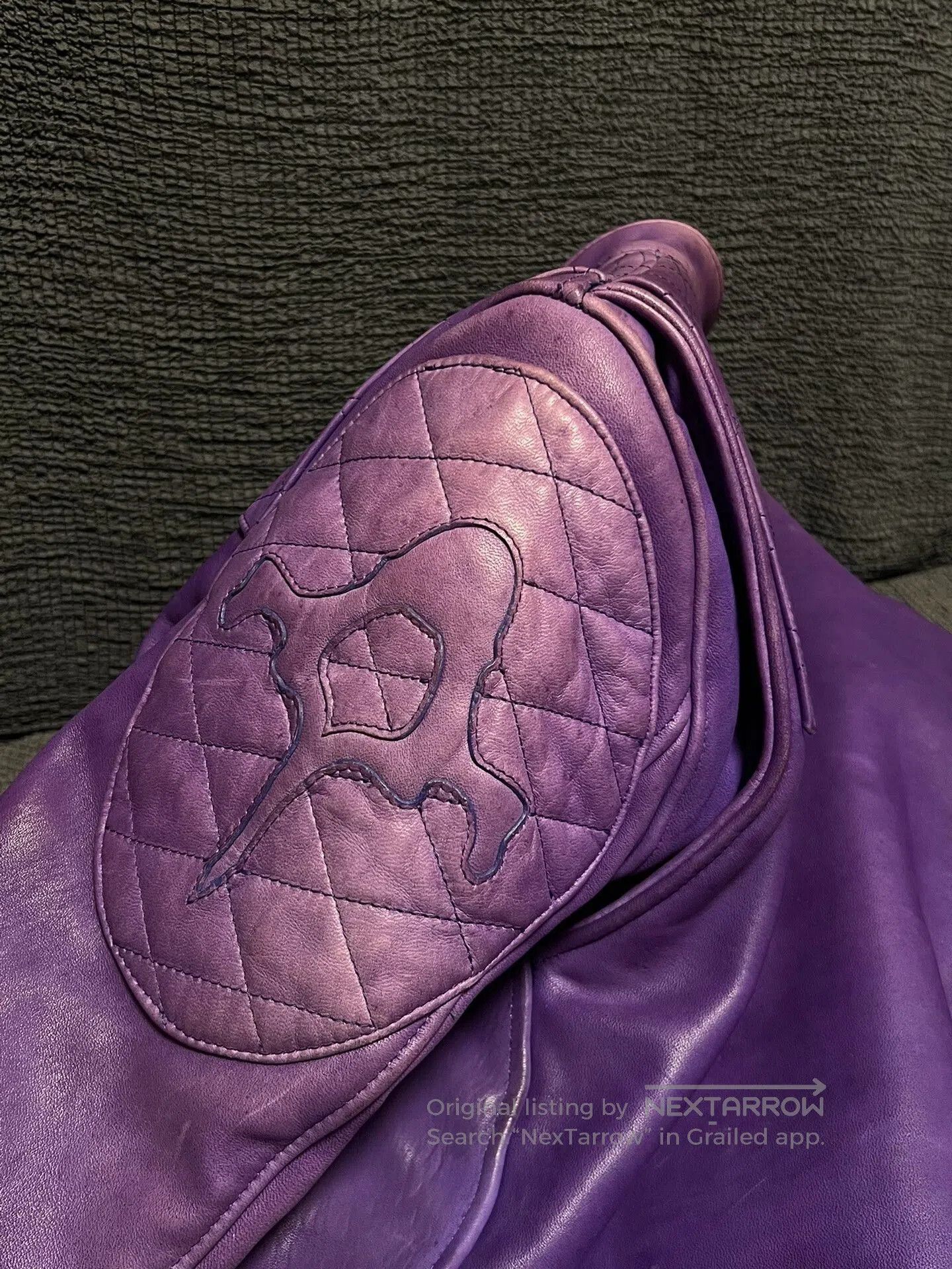 Backbone purple vintage leather motorcycle jacket. Size US L / EU 52-54 / 3 - 6 Thumbnail