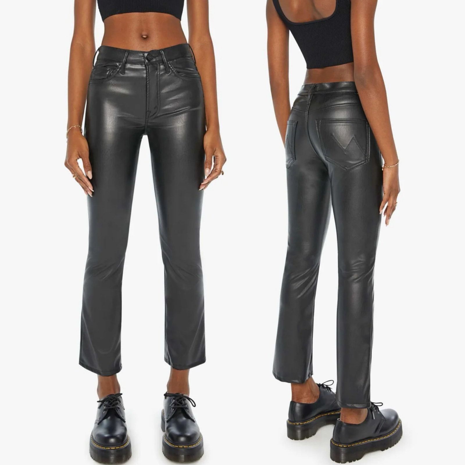 MOTHER NWT MOTHER Denim Rider High-Rise Faux-Leather Ankle Pants Size 33" - 1 Thumbnail