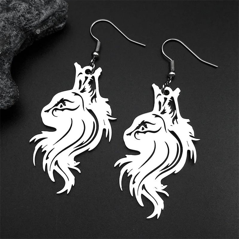 Jewelry Hollow Animal Cat Drop Earrings Jewelry Gift Size ONE SIZE - 1 Thumbnail