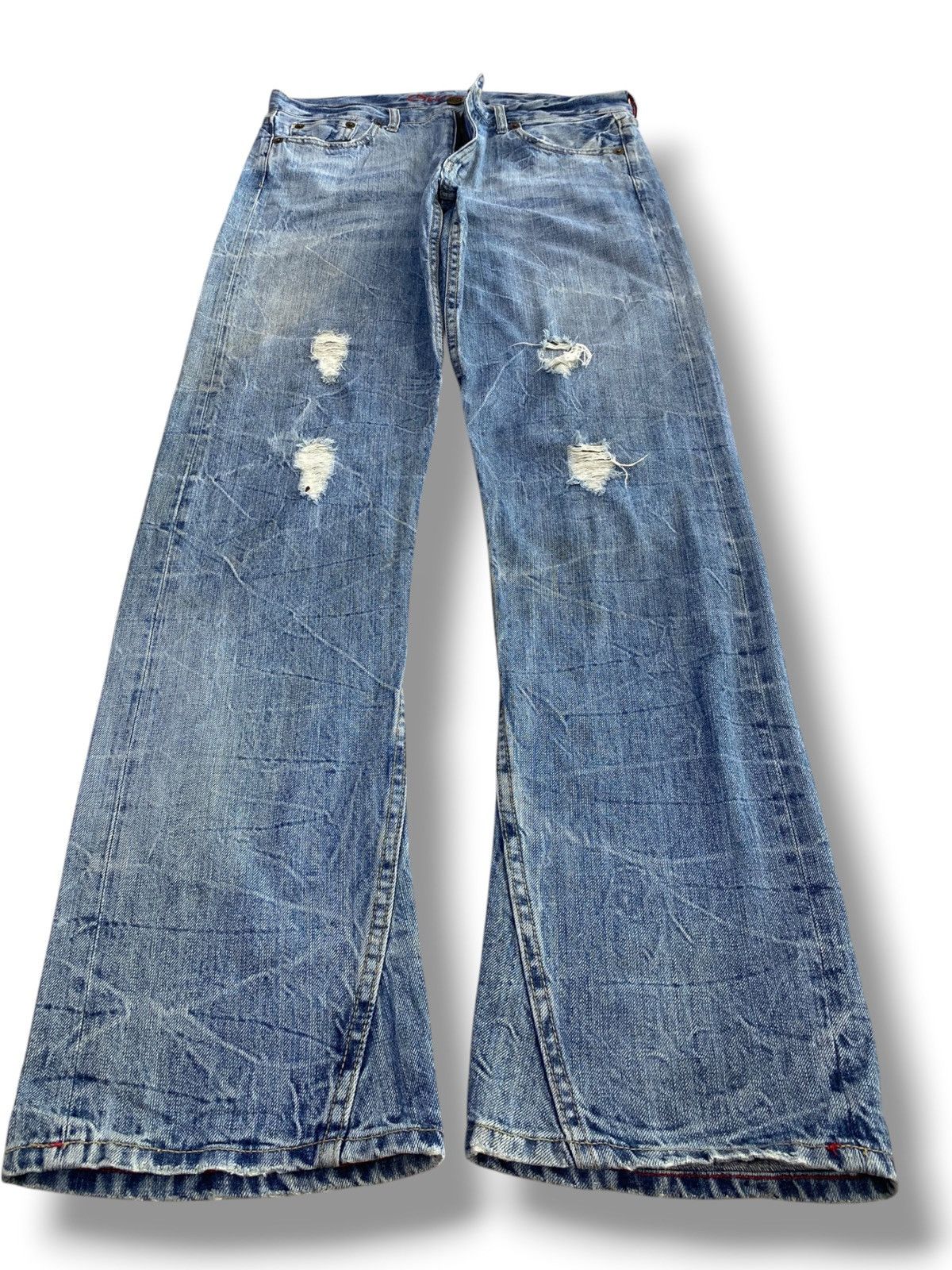 Japanese Brand Japanese Brand Thunder Wash Whiskers Style Flare Jeans Size US 34 / EU 50 - 1 Thumbnail