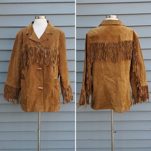 Vintage Vintage 90s y2k Whiskey Brown Suede Leather Fringe Boho Coat Size 3XL / US 20-22 - 1 Thumbnail