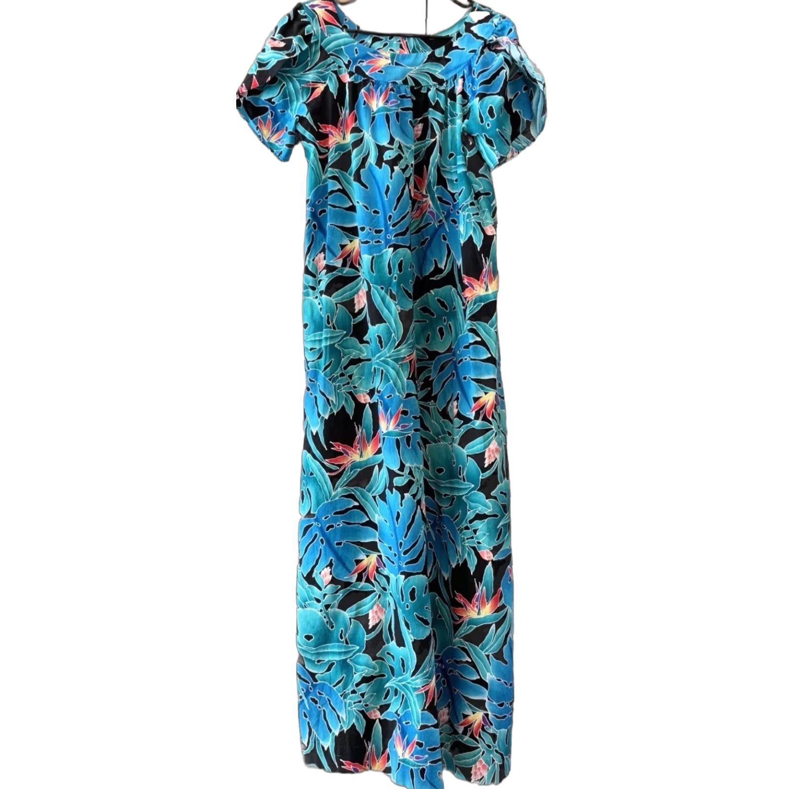 Hilo Hattie VINTAGE Hilo Hattie Dress Women Maxi Blue Floral Pocket Cap Sleeve 100% Cotton Short Sleeve Beach Hawaiian Aloha Casual Women Size 32" / US 10 / IT 46 - 1 Thumbnail