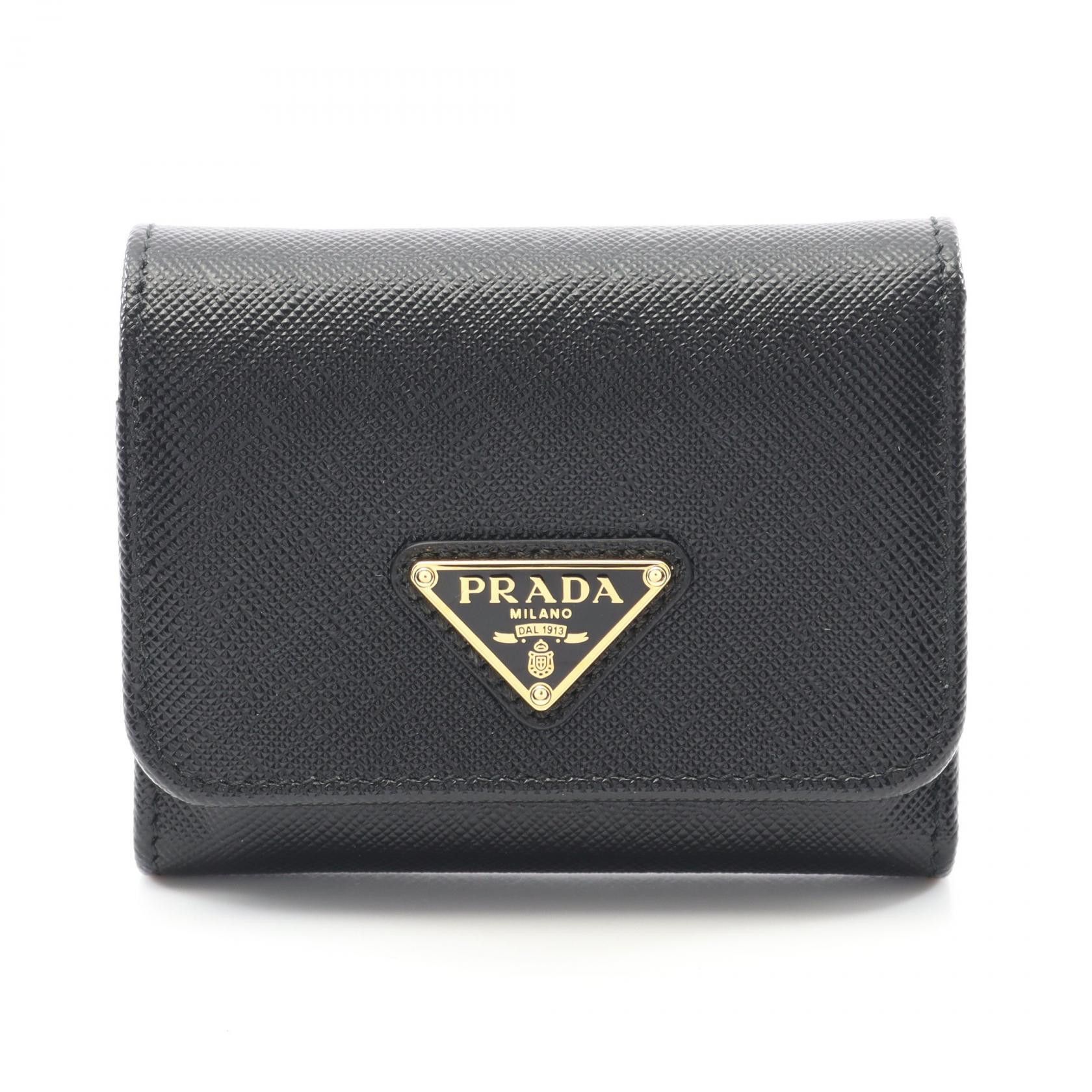 Prada Prada Saffiano Triangle Saffiano Leather Wallet Leather Short Wallet  1MH044F0002