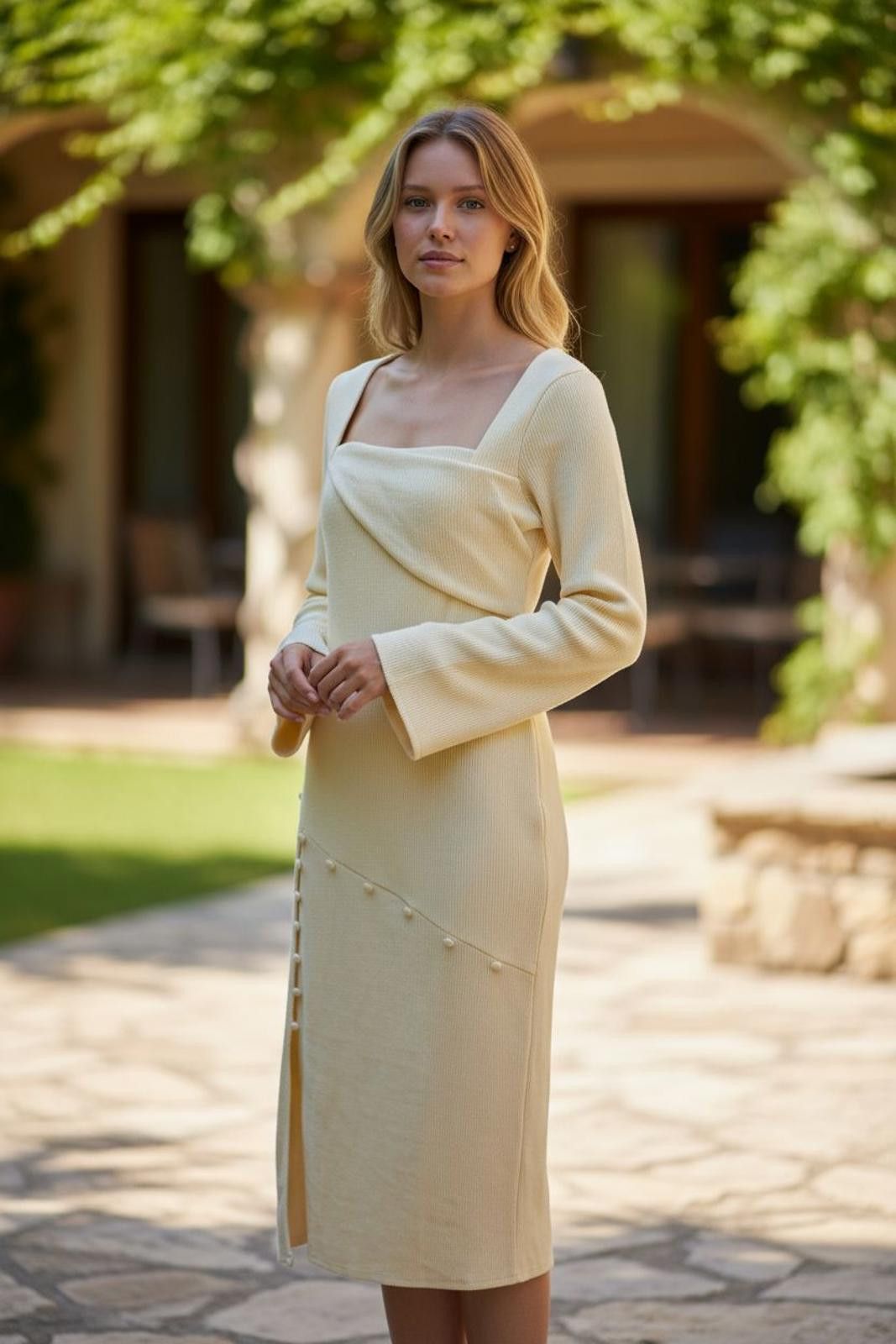 Asos Asos Design Elegant Long Sleeve Knit Dress w/Pearl Detailing Size M / US 6-8 / IT 42-44 - 3 Thumbnail