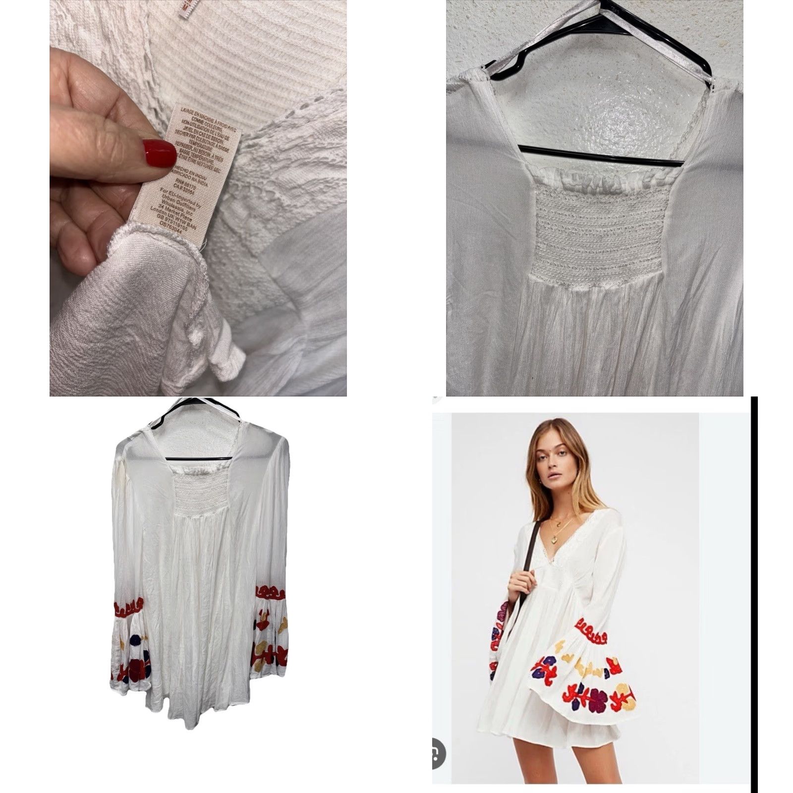 Free People Free People Blouse Dress White Floral Bell Sleeve Tunic M Women Boho Shirt Top Crew Neck V-Neck Size M / US 6-8 / IT 42-44 - 8 Thumbnail