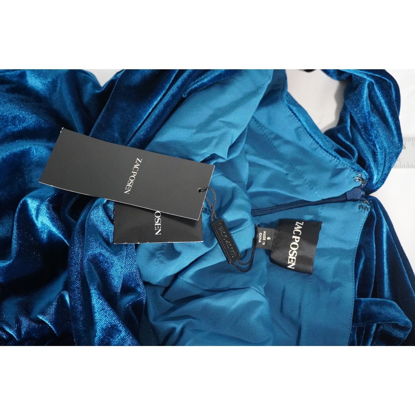 Zac Posen ZAC POSEN Velvet Cocktail Dress – Teal Blue Ruched Bodycon Size M / US 6-8 / IT 42-44 - 4 Thumbnail