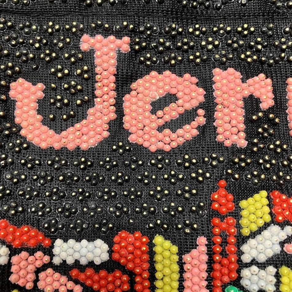 Doublet VINTAGE Jerusalem Cityscape Beaded Tote Bag Purse Handmade Black Double Handle Satchel Top Handle Women Medium Size ONE SIZE - 3 Thumbnail