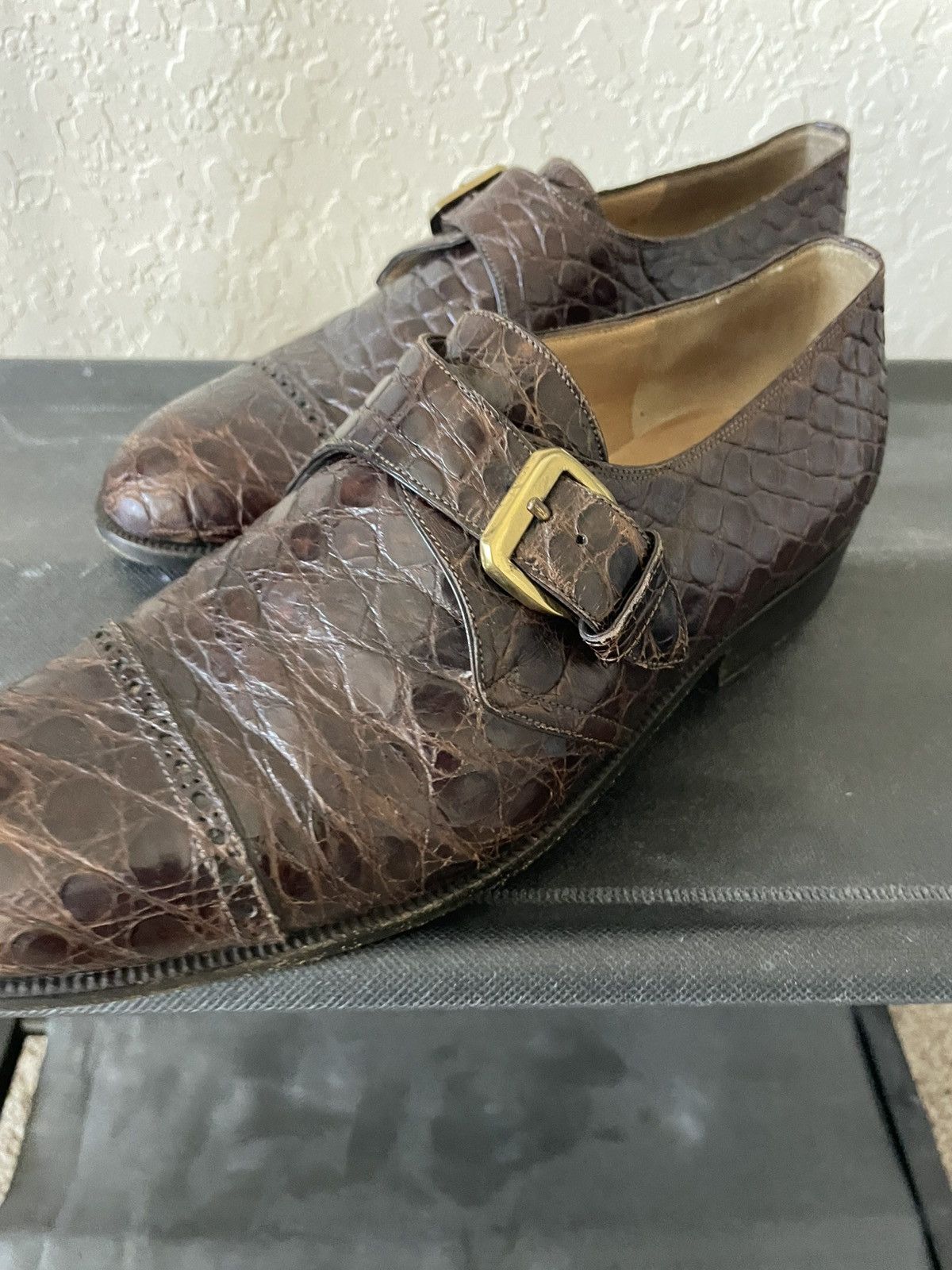 Fratelli Rossetti Crocodile Monk strap cap toe dress shoes Size US 8 / EU 41 - 6 Thumbnail