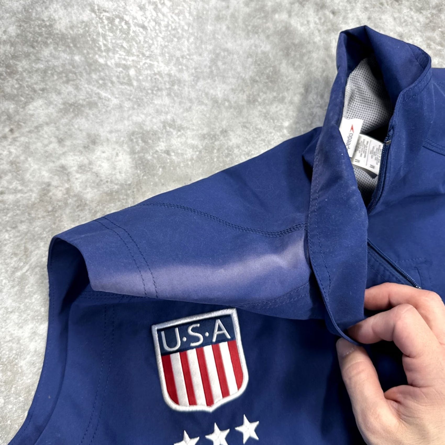 Speedo Speedo USA Vest Mens M Full Zip 3 Pockets Blue Lined Swimmer Olympics Flaws Size US M / EU 48-50 / 2 - 5 Thumbnail