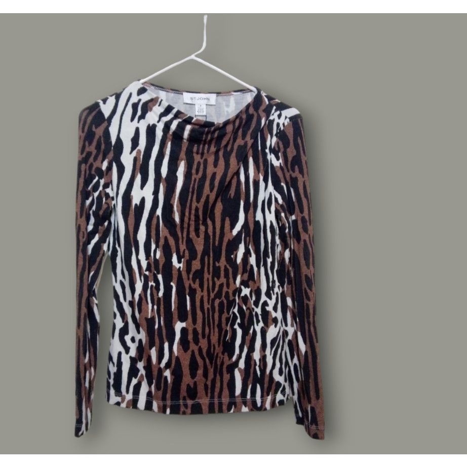 image of St. John's Women Top Tiger Print New With Tag Brown Blk Wht (Size Small)