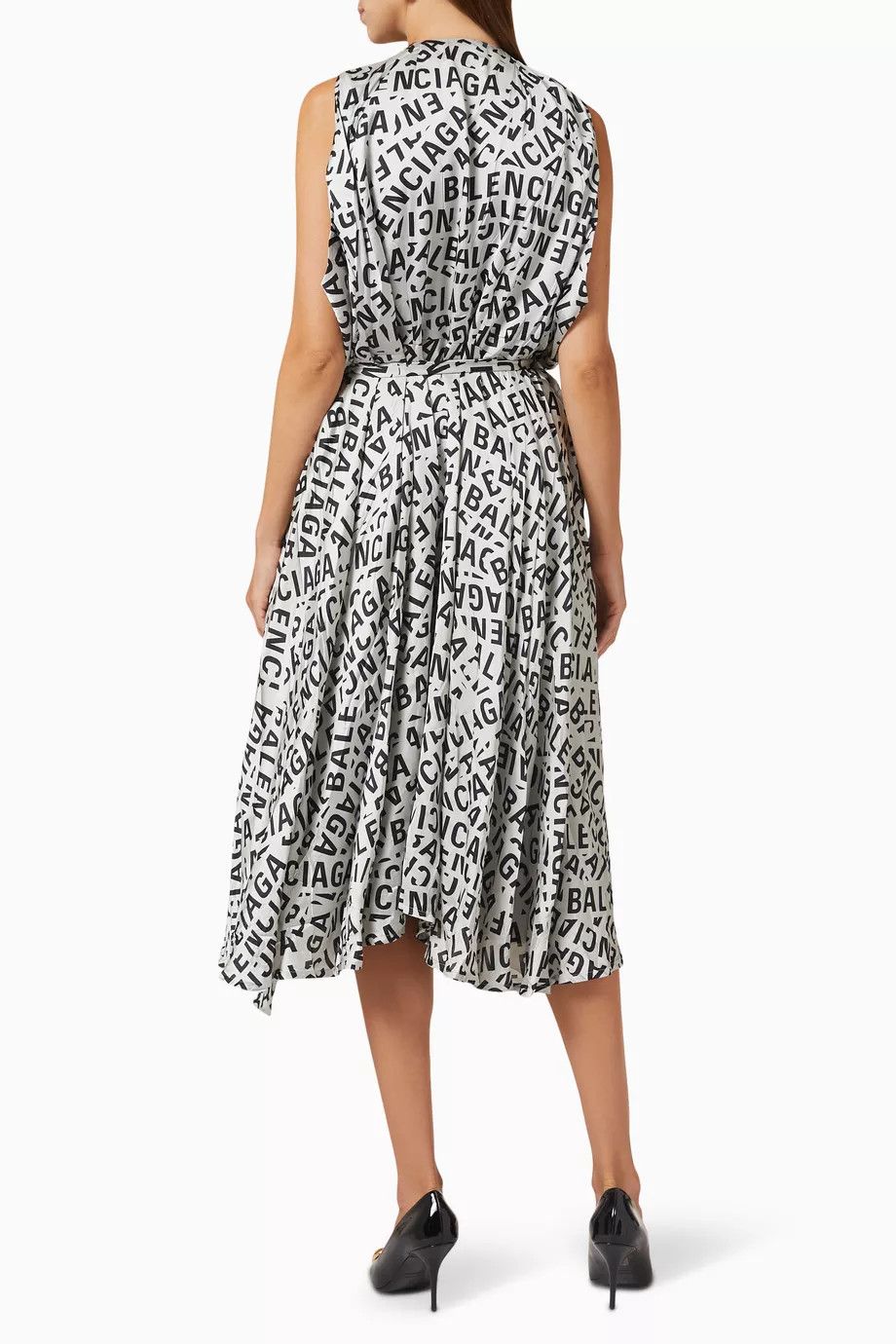Balenciaga o1y0625 Sleeveless Midi Dress in Light Gray/Black Size L / US 10 / IT 46 - 2 Thumbnail