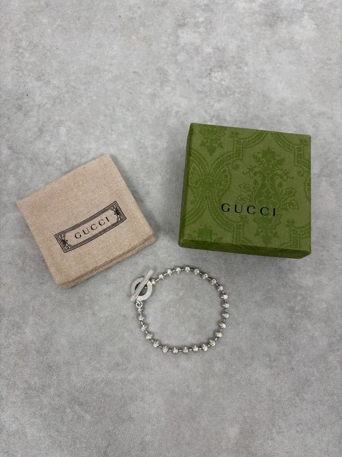 Gucci 2000s Gucci Silver Textured Beaded Bracelet Size ONE SIZE - 1 Thumbnail