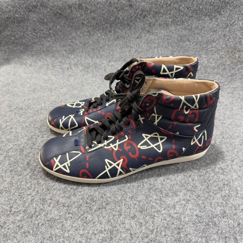 Gucci Gucci Stylish High-Top Leather Sneakers in Blue Size US 10.5 / EU 43-44 - 1 Thumbnail