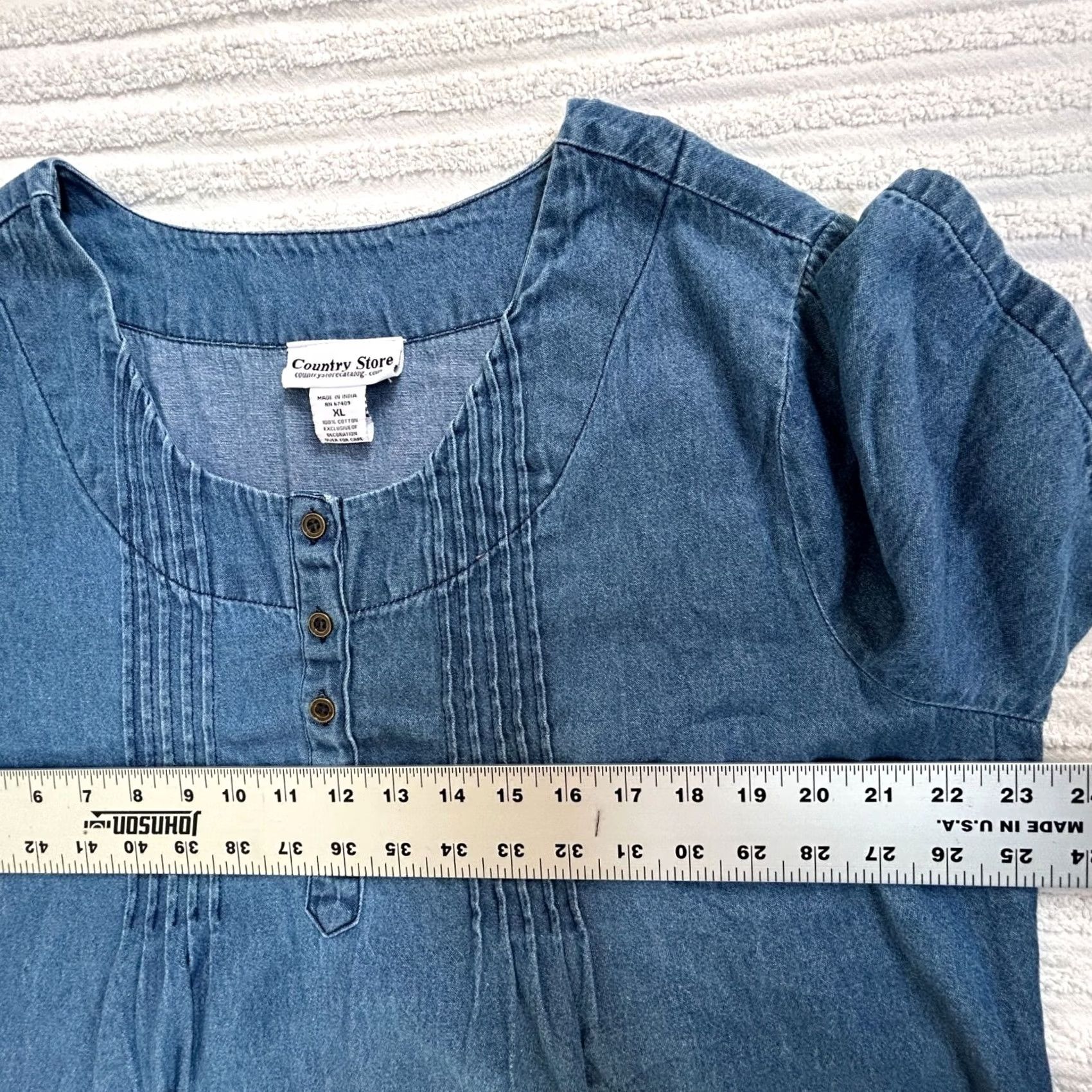 Denime Country Store Womens Short Sleeve Denim Dress XL Blue Embroidered Floral Pintuck Shirt Dress Womens XL Blue Embroidered Floral Denim Dress Size 40" / US 18 - 6 Thumbnail