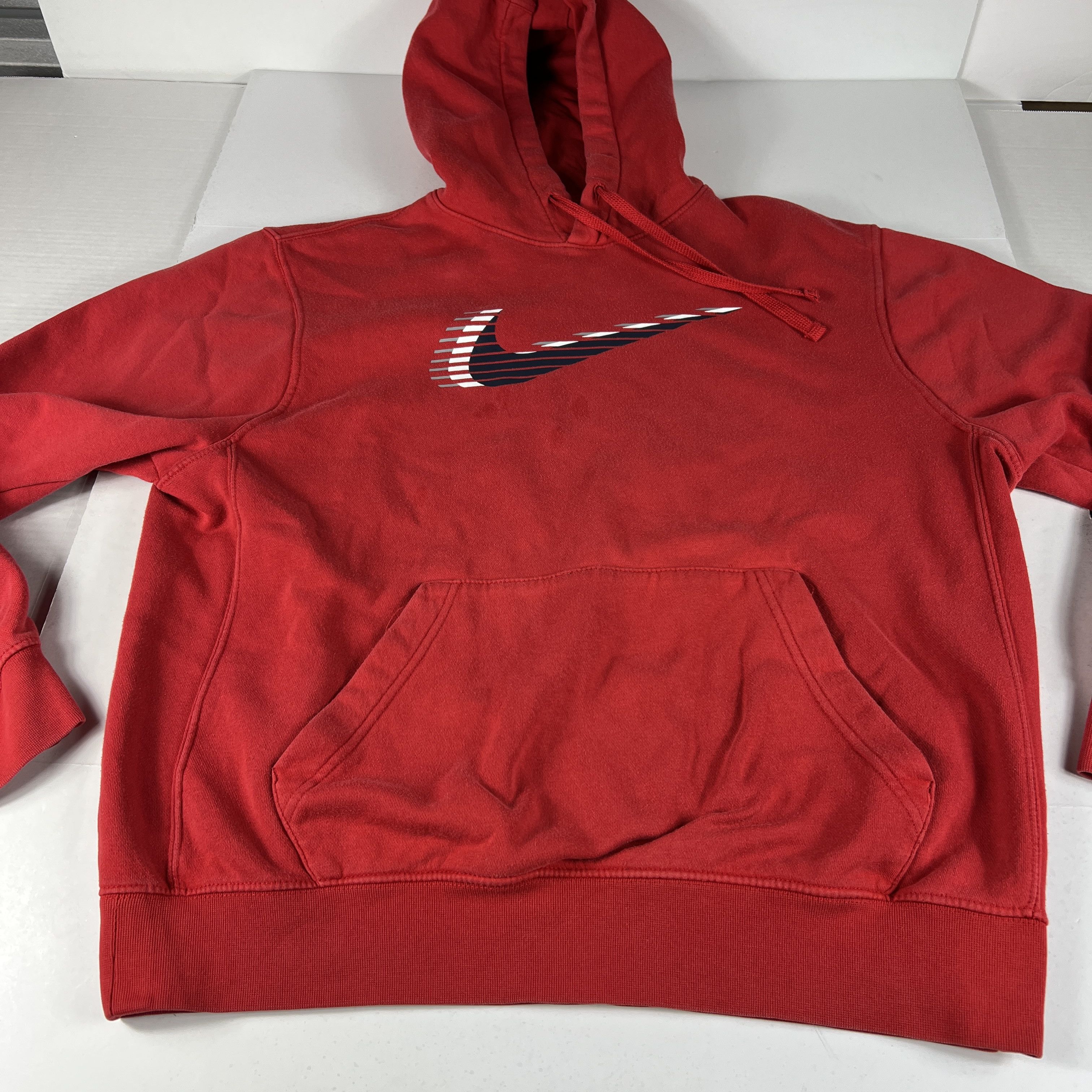 Nike Nike Sweatshirt Red Faded Check Chest Swoosh Logo Hoodie Size US L / EU 52-54 / 3 - 7 Thumbnail
