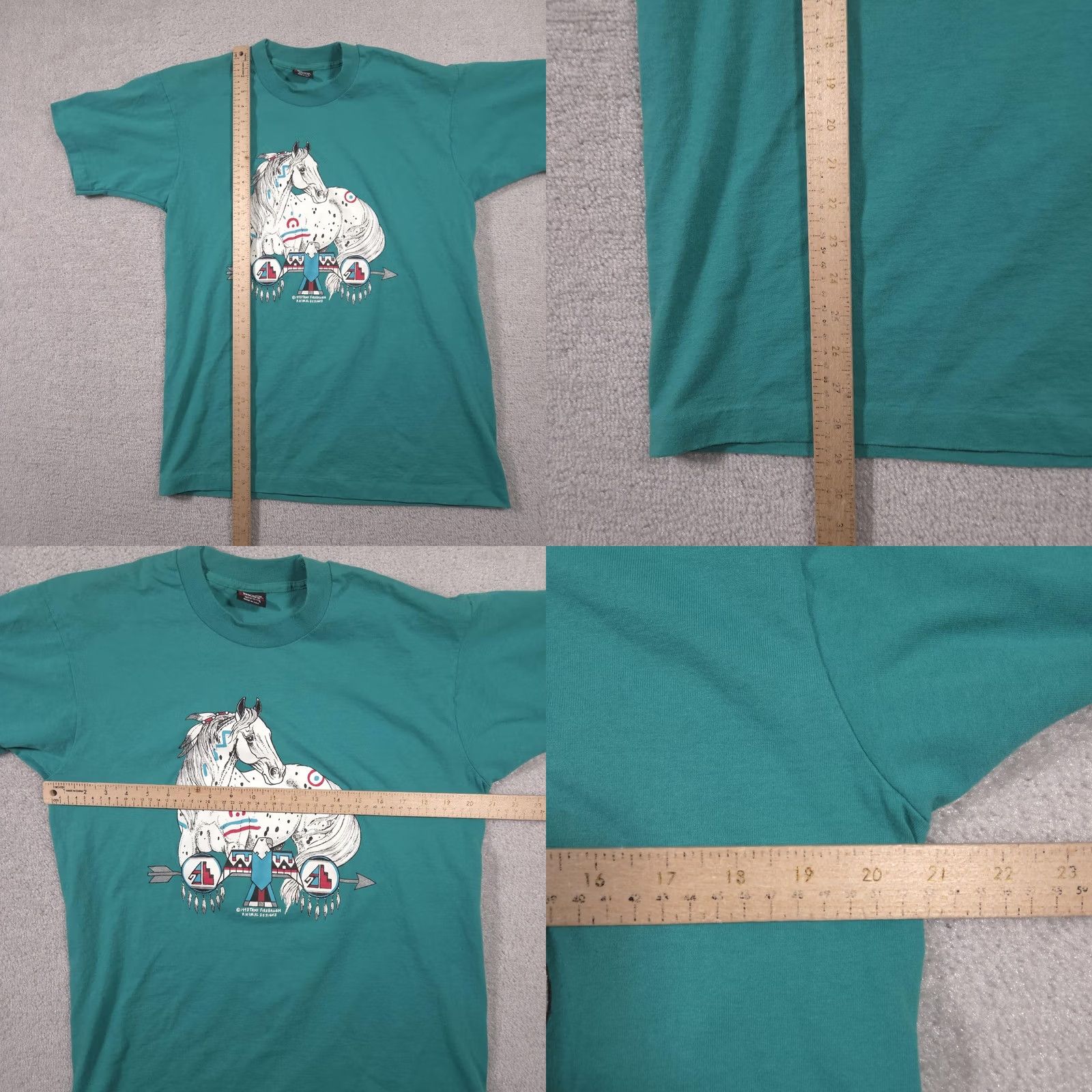 Fruit Of The Loom VINTAGE Tami Firebaugh HEwanorse Graphic Shirt Large Green 1993 Animal Designs Mens Shirt Size US L / EU 52-54 / 3 - 8 Thumbnail