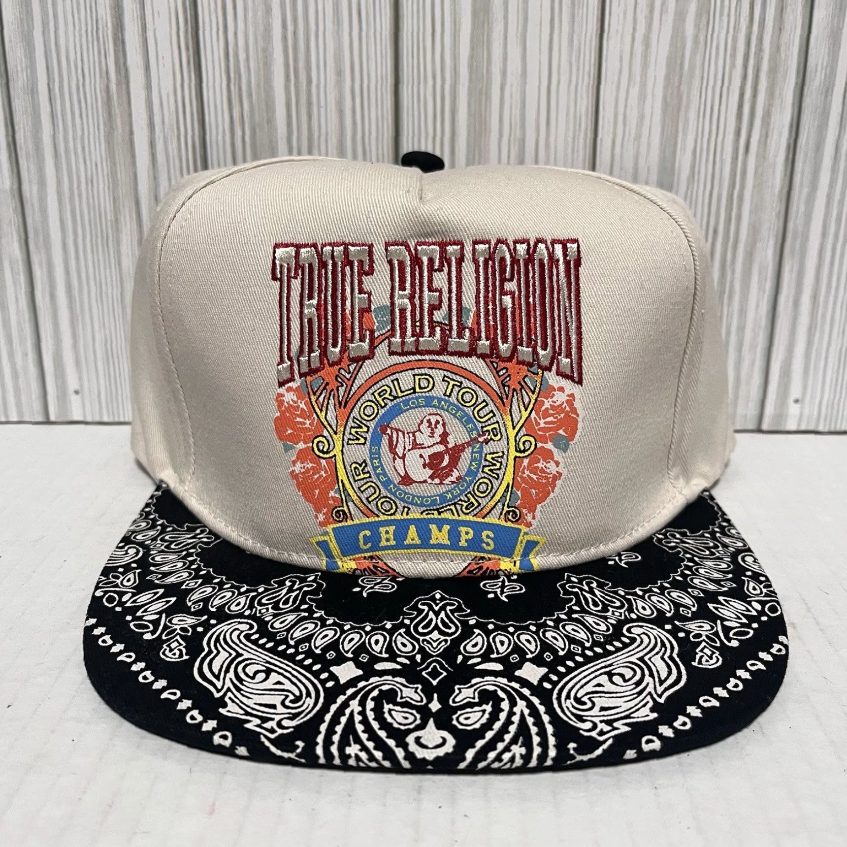 True Religion True Religion Hat Snap Back Cap Champs Tan Black Paisley Brim Men’s Adjustable Size ONE SIZE - 4 Thumbnail