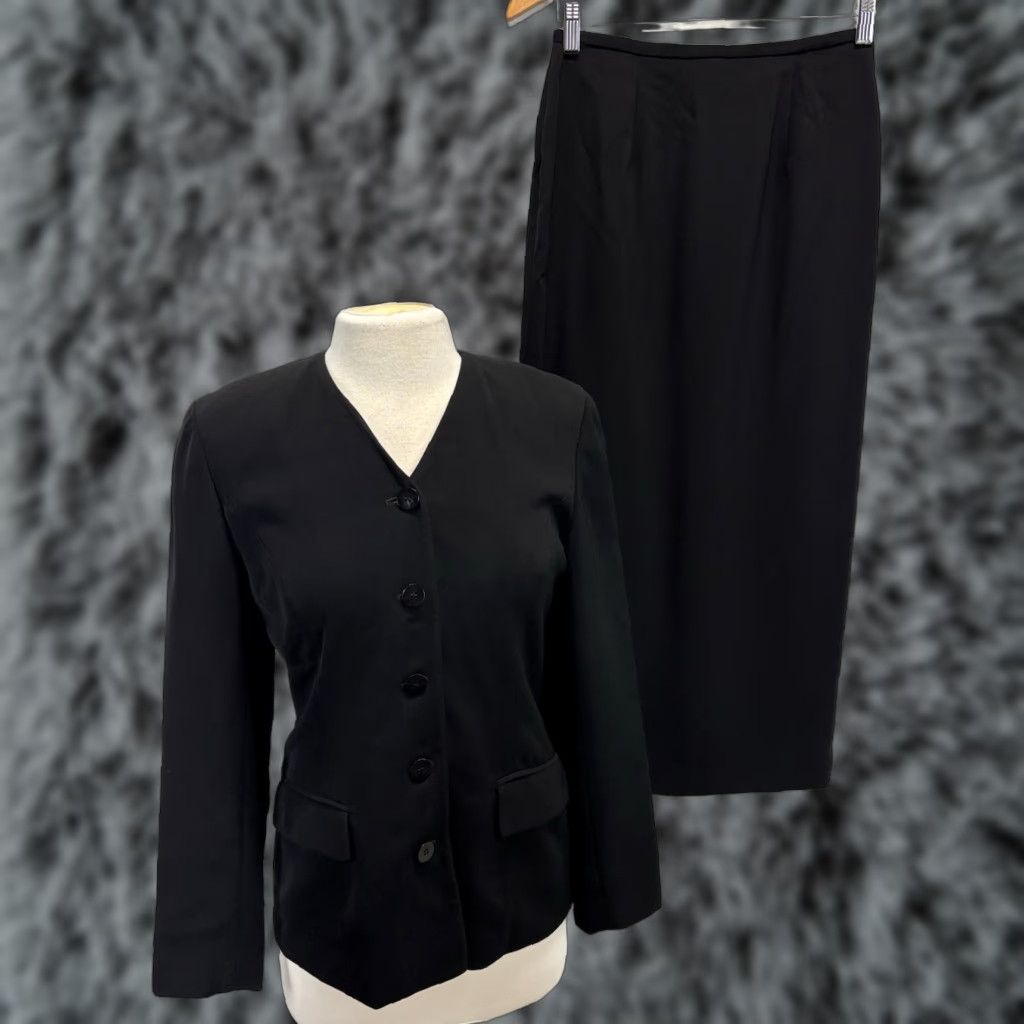 Ann Taylor Vtg LOFT Ann Taylor 2 Pc Skirt Suit 4 Black Jacket Maxi Skirt Power Career USA Size 27" / US 4 / IT 40 - 1 Thumbnail
