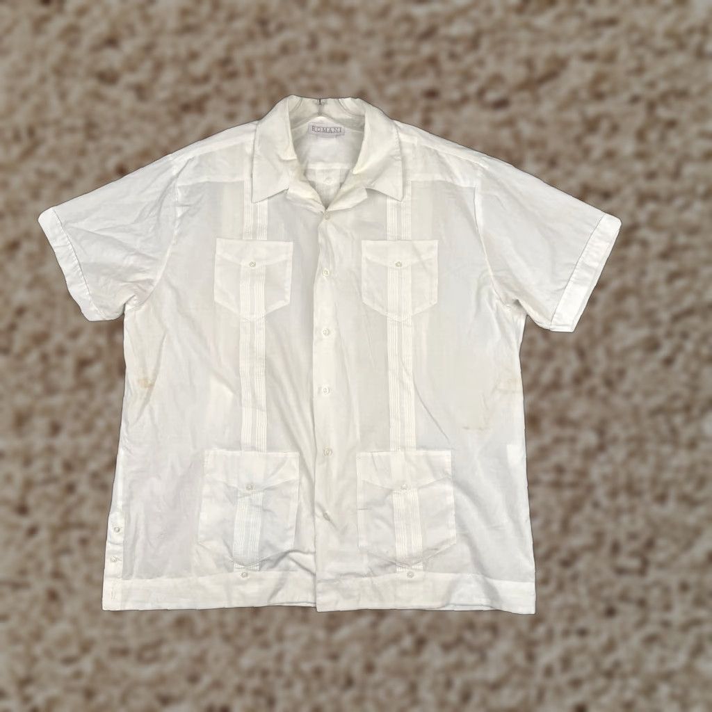 Vintage Romani Guayabera Shirt Men XL White Button 4 Pocket Cotton Blend READ Size US XL / EU 56 / 4 - 1 Thumbnail