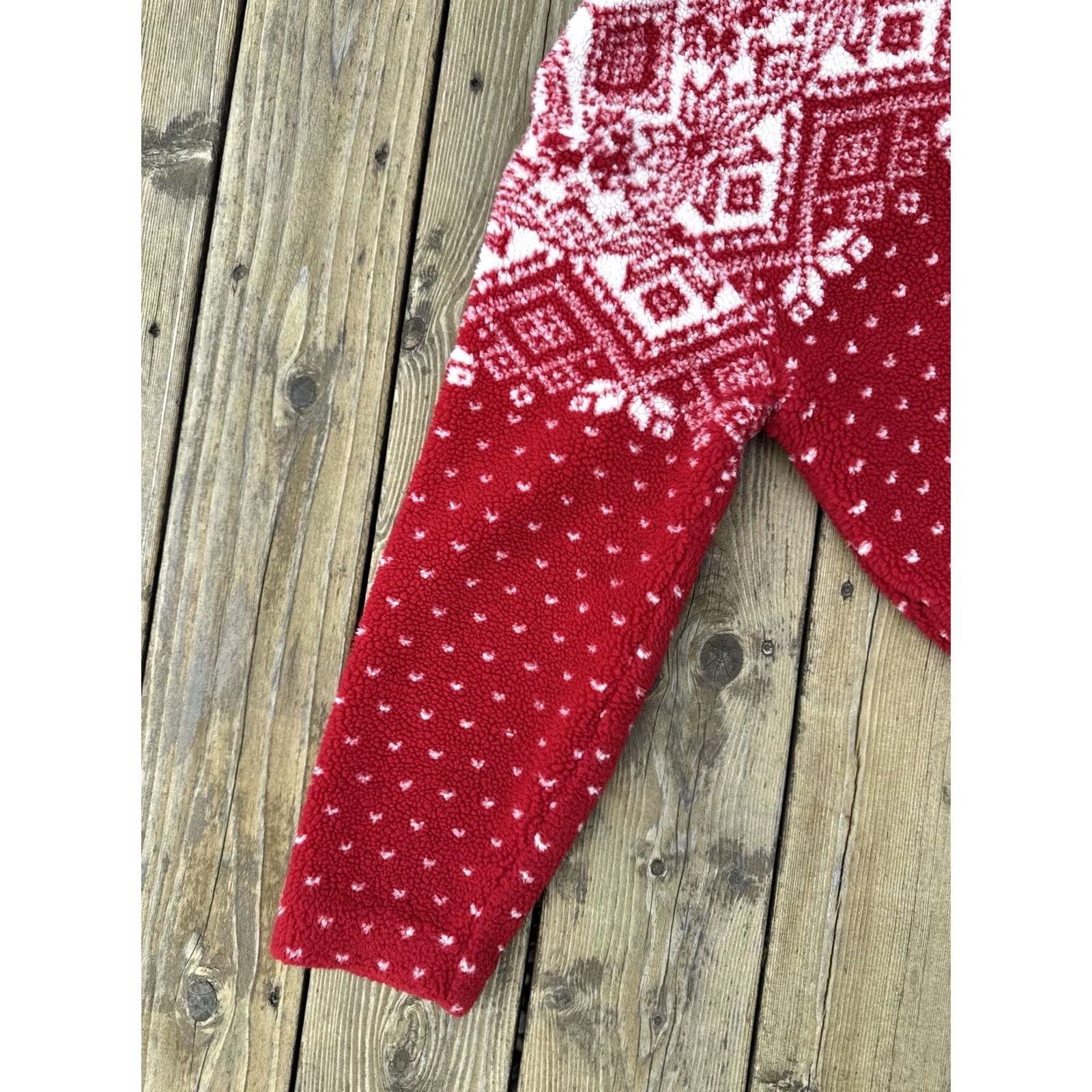 Northern Reflections VINTAGE Northern Reflections Sherpa Fleece Jacket Full Zip Nordic Fair Isle Red Womens L Size L / US 10 / IT 46 - 5 Thumbnail