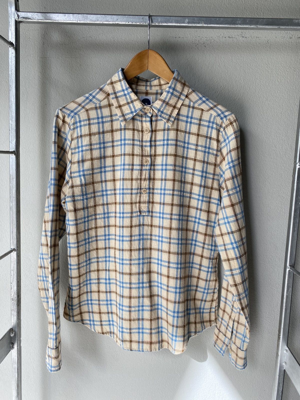 45rpm 45rpm R Beige and Blue Plaid Button-Up Shirt Size S / US 4 / IT 40 - 20 Thumbnail