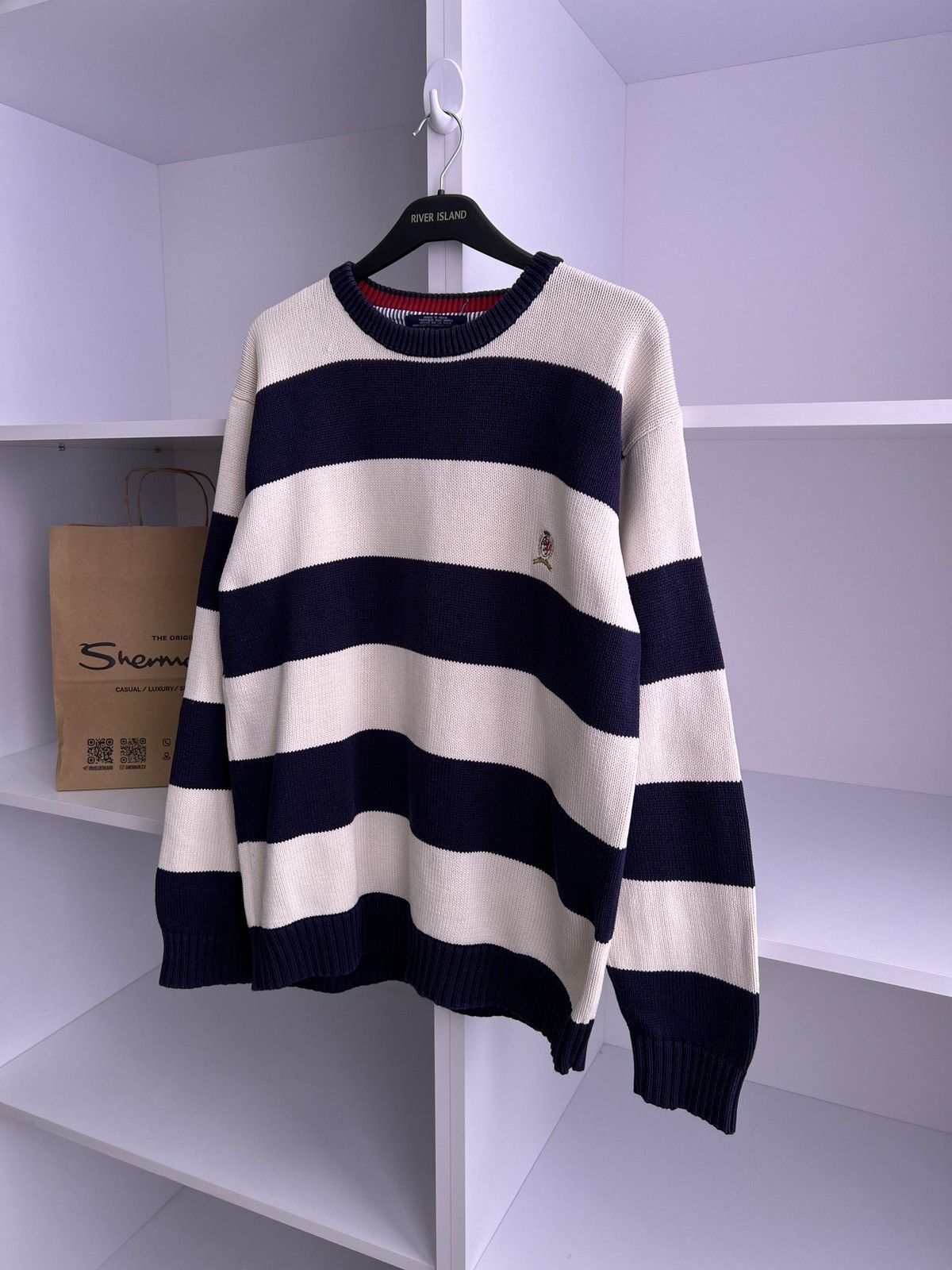 Tommy Hilfiger × Vintage Vintage Tommy Hilfiger Heavy Knitted Striped Sweater Size US L / EU 52-54 / 3 - 6 Thumbnail
