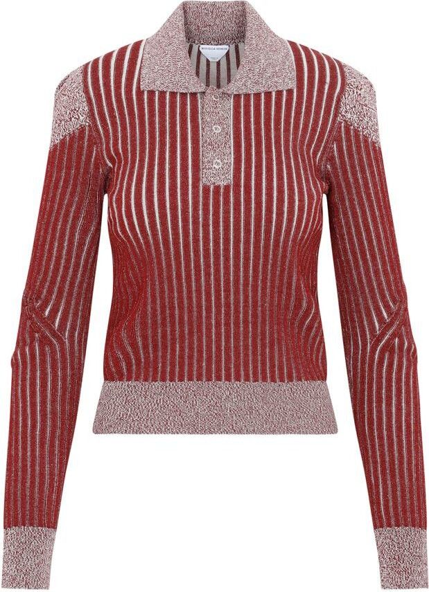 Bottega Veneta o1loc1c0324 728433 Ribbed Cotton Polo in Red/Grey Size XS / US 0-2 / IT 36-38 - 1 Thumbnail