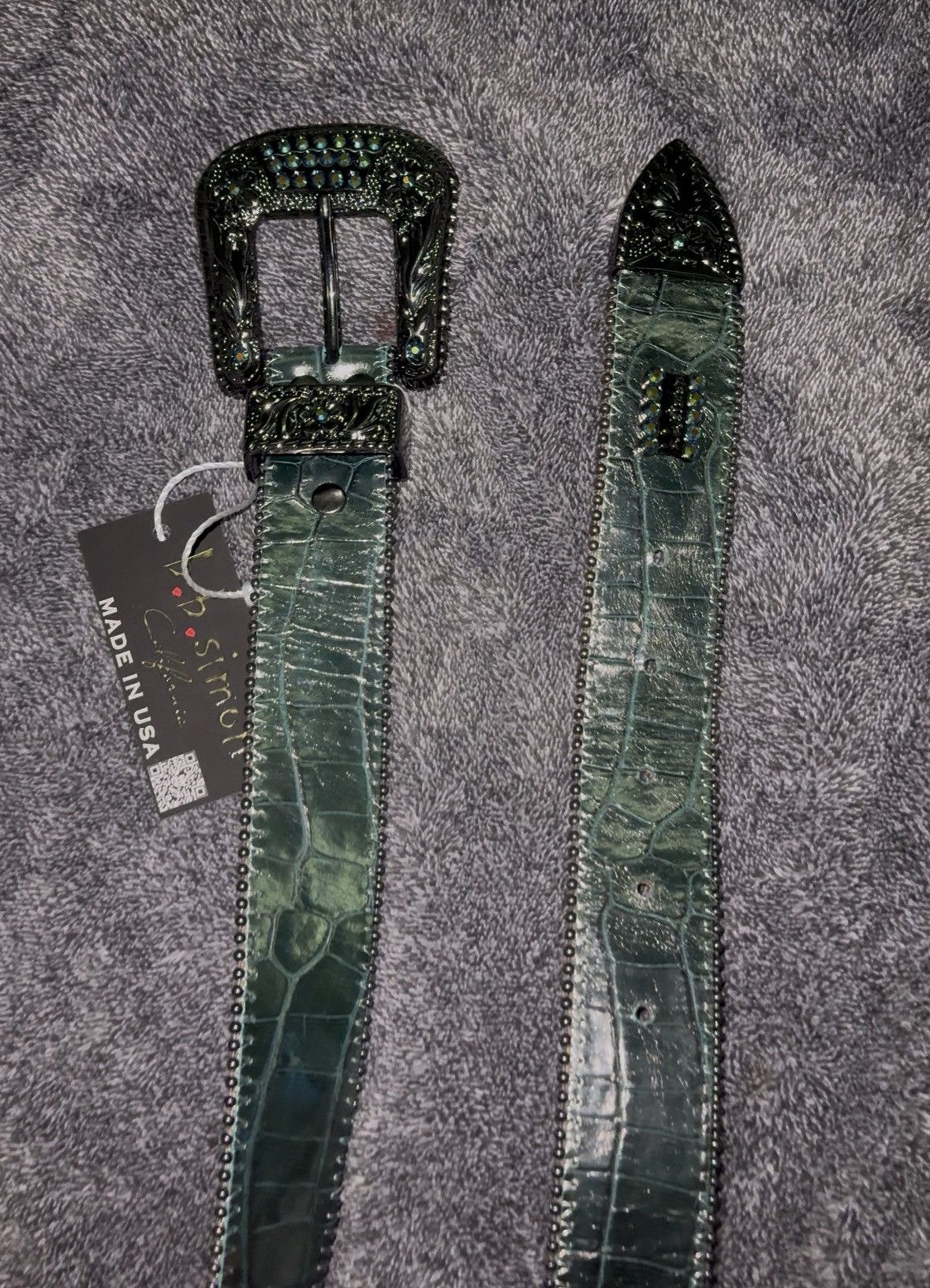 B.B. Simon Dark green Alligator skin BB Belt Size 34 - 2 Thumbnail