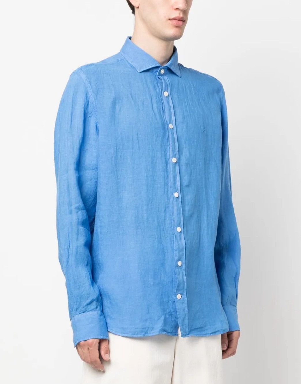 Hackett Hackett Logo-Embroidered Linen Shirt Blue XL Size US XL / EU 56 / 4 - 1 Thumbnail