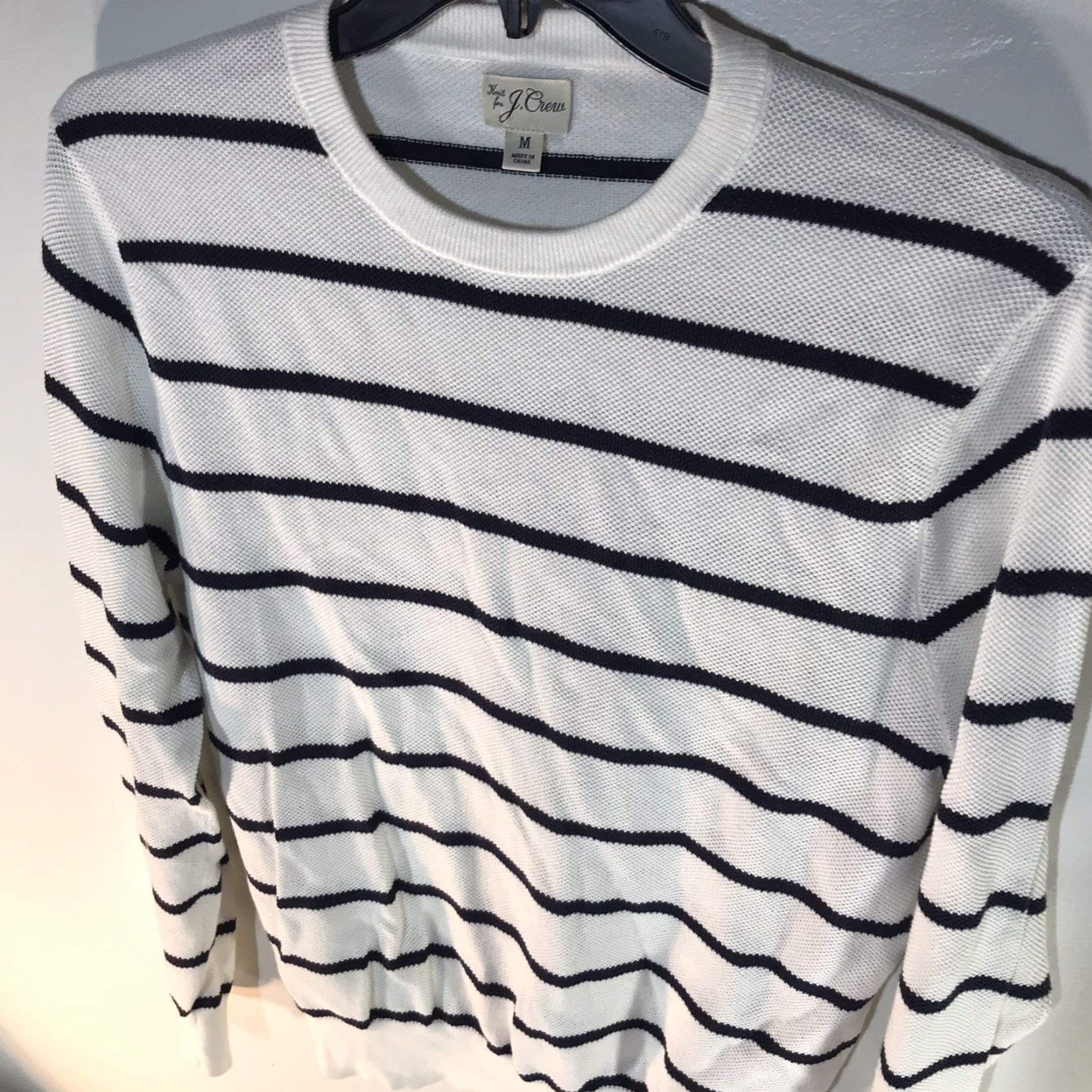 J.Crew J.CREW Striped Waffle Knit Sweater Womens Medium White Black Classic Pullover Size M / US 6-8 / IT 42-44 - 2 Thumbnail